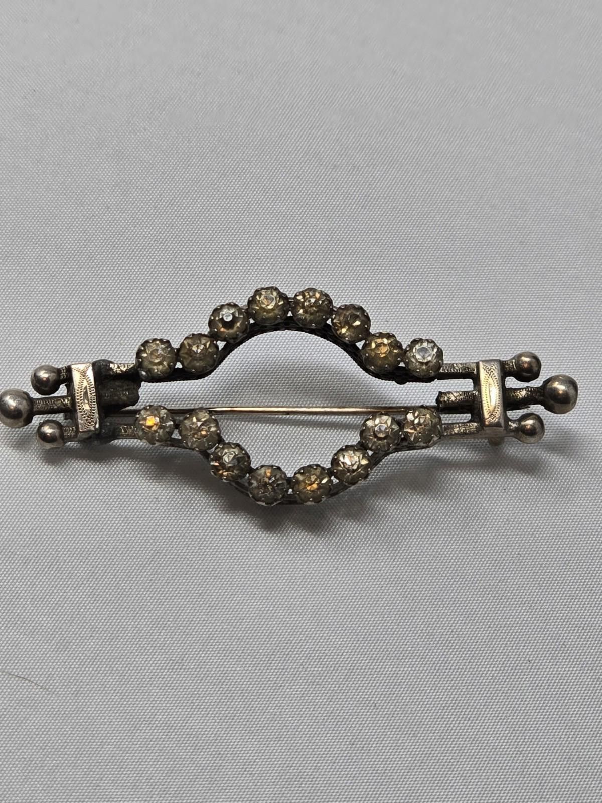 Antique Rivet Antique Victorian Sterling Silver Paste Brooch Navette Shape Size ONE SIZE - 1 Thumbnail