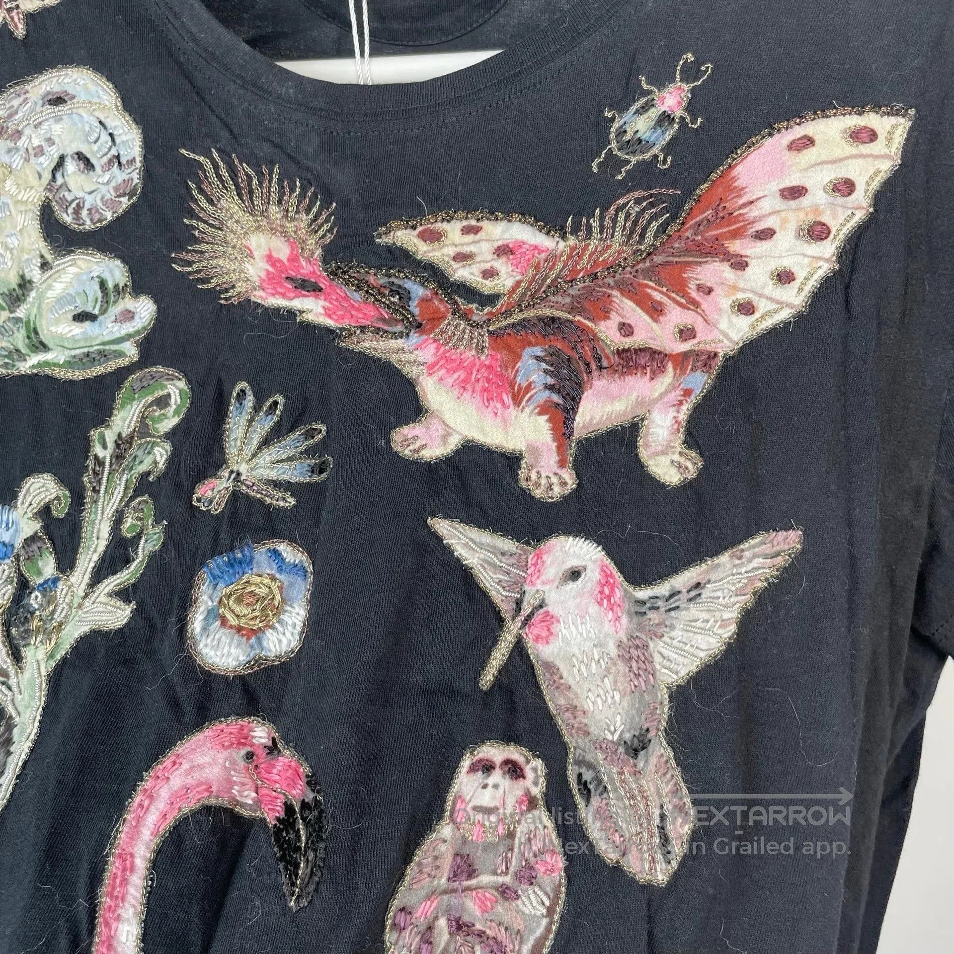 Valentino Valentino Black Embroidered Flamingo Short Sleeve| Size US L / EU 52-54 / 3 - 4 Thumbnail