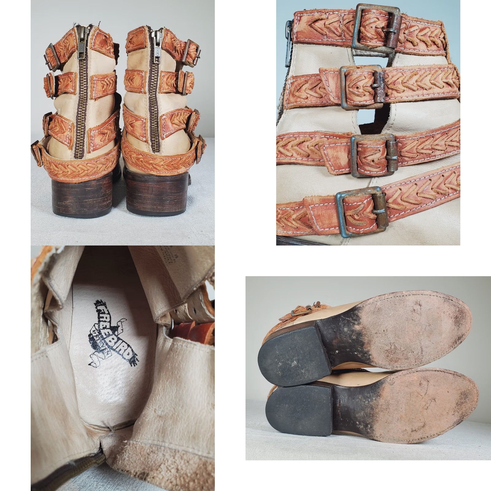 FREEBIRD FREEBIRD by STEVEN FB ROPER Leather Ankle Boots Light Tan Four Rust Braided Straps Buckles Women US 8 Size US 8 / IT 38 - 8 Thumbnail