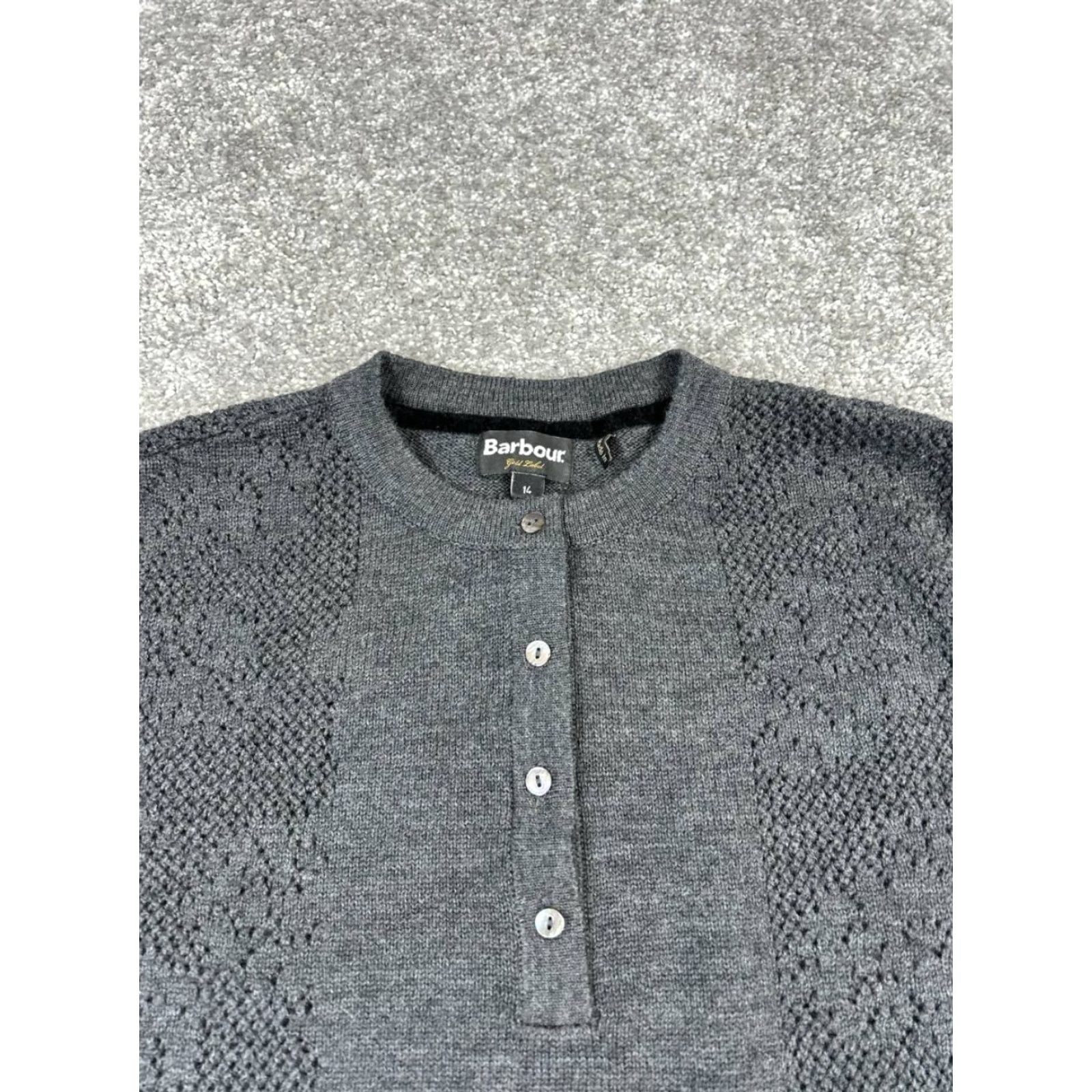 Barbour Barbour Womens Sweater Shirt Crew Neck Long Sleeve Gray Wool Knit Henley 14 Regular Size XL / US 12-14 / IT 48-50 - 2 Thumbnail