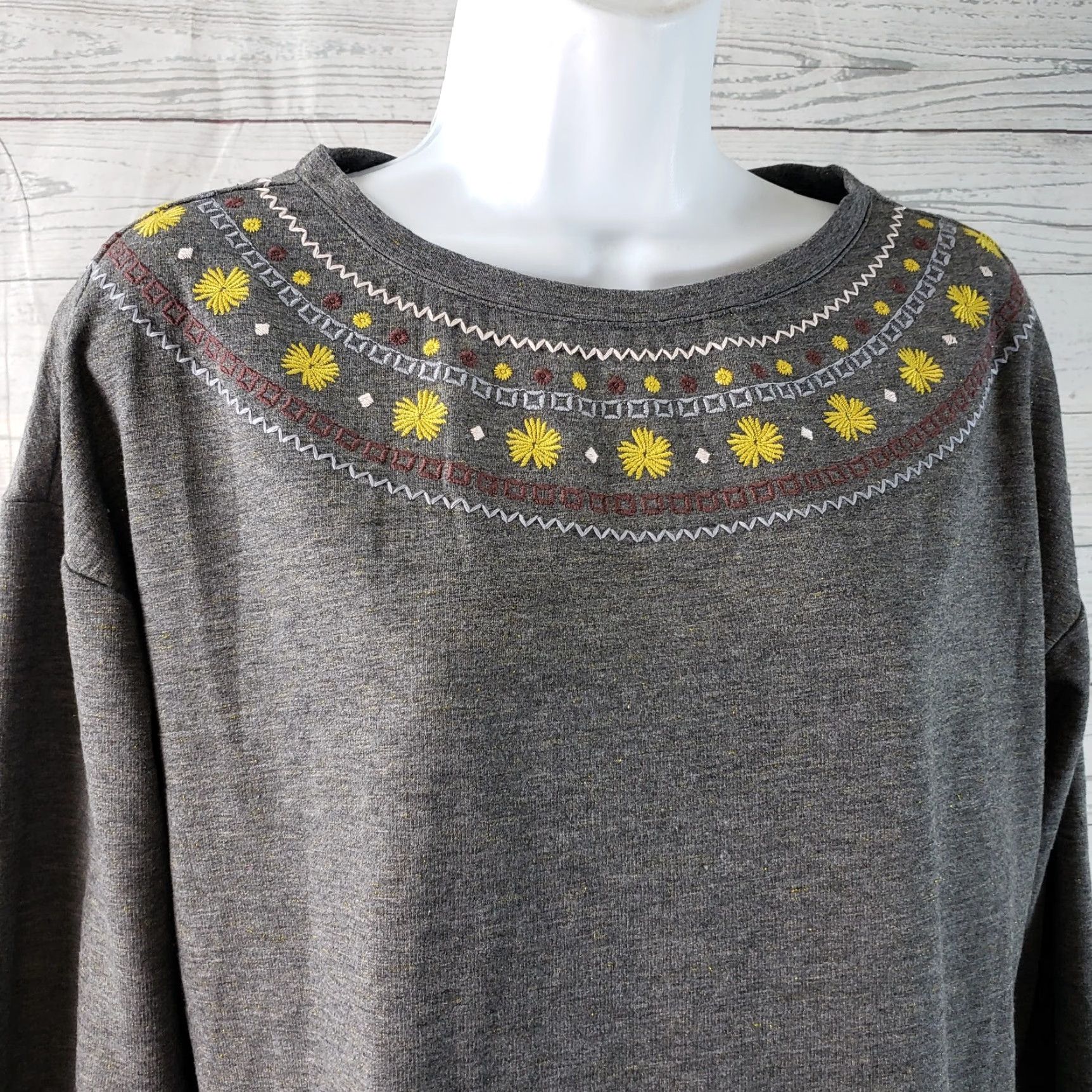 Vintage Matilda Jane Dress Womens Sz Small Gray Yellow Embroidered Pockets Shift Rayon Blend Size S / US 4 / IT 40 - 2 Thumbnail