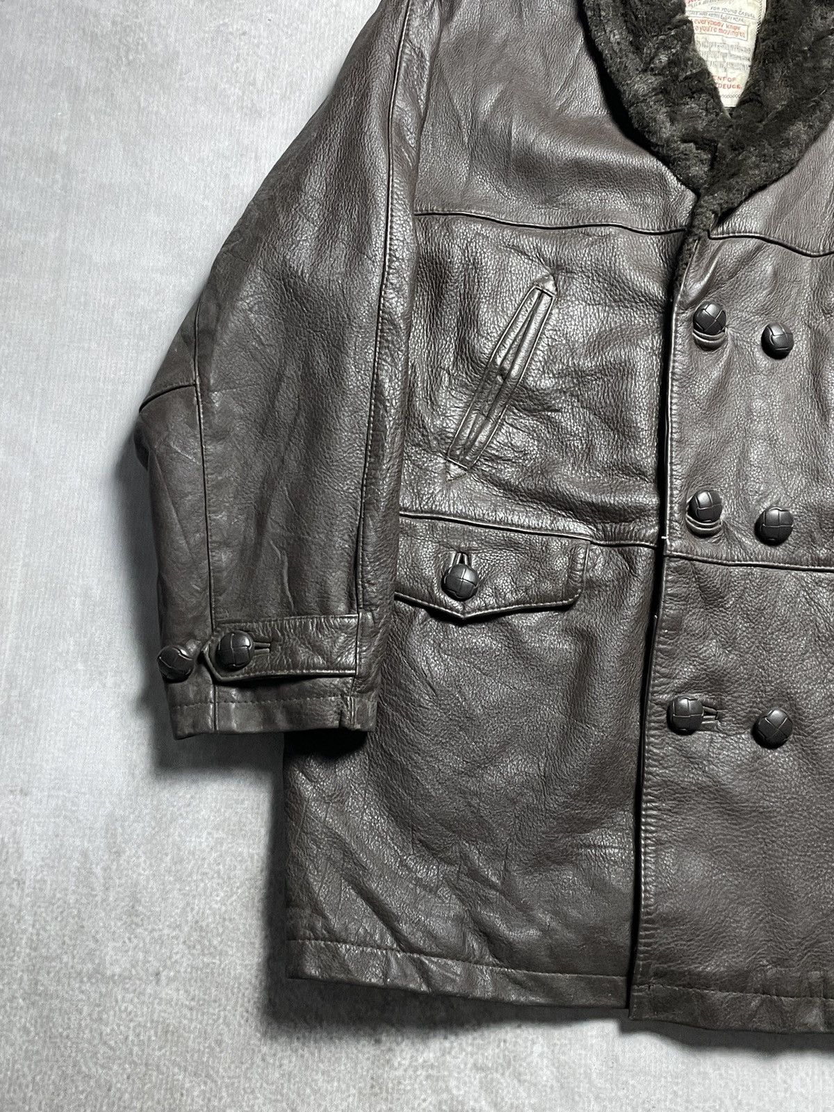 Japanese Brand 1950’s Saburoku Projects - Double Breasted Cow Leather Coat Size US L / EU 52-54 / 3 - 4 Thumbnail