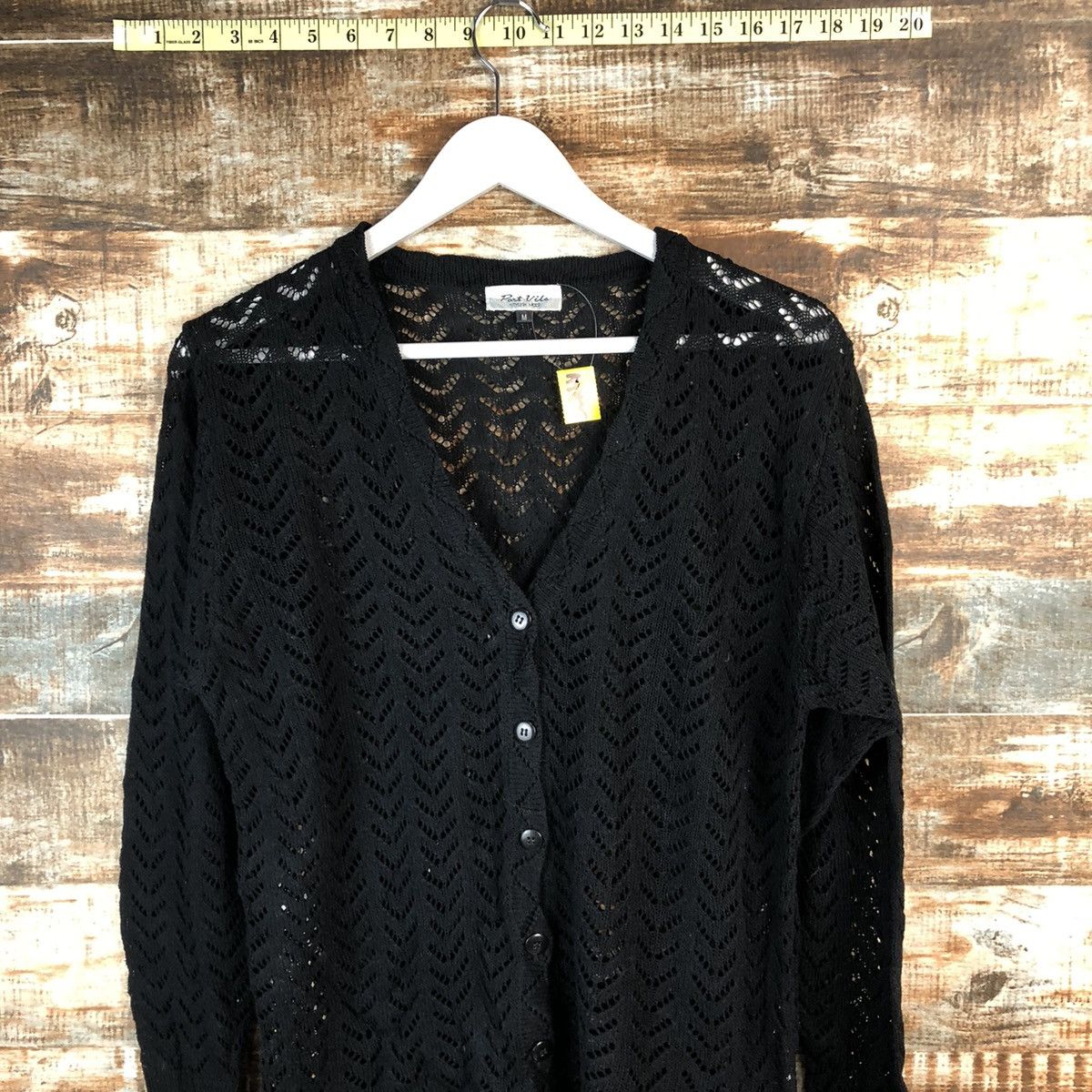 Japanese Brand Port Villa Black Cardigan crochet Knitwear #A1475 Size M / US 6-8 / IT 42-44 - 5 Thumbnail