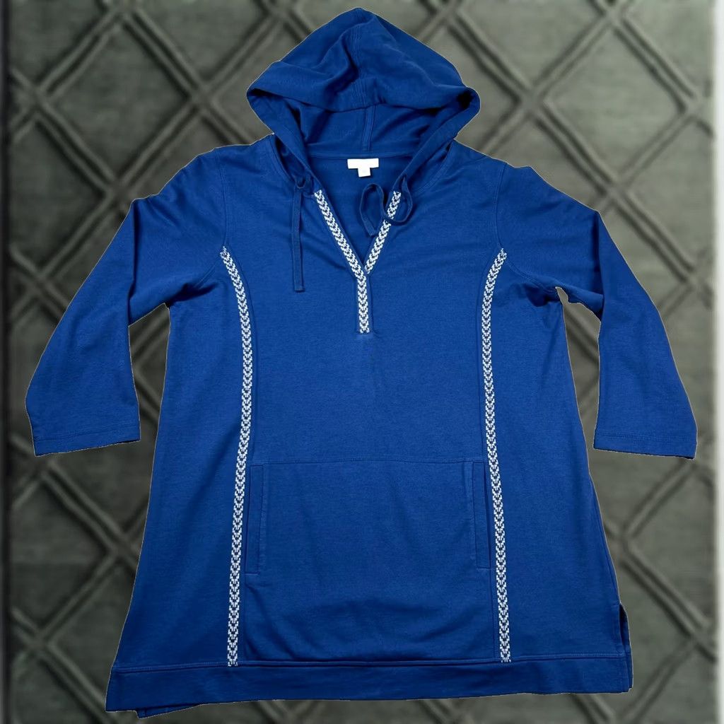 J. Jill J Jill Fit Hoodie Womens M 3/4 Sleeve Navy Drawstring Bohemian Embroidery Blue Shirt Hoodie Womens M Navy Bohemian Embroidery J. Jill Size M / US 6-8 / IT 42-44 - 1 Thumbnail