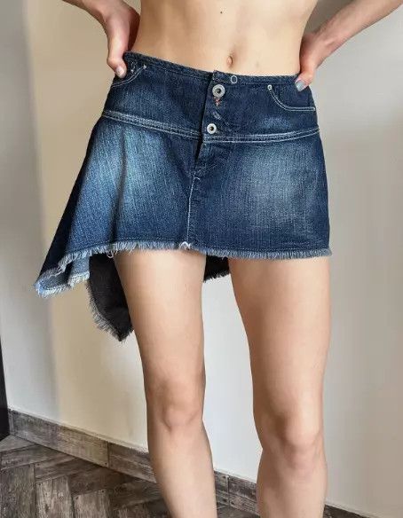 Vintage Diesel y2k Denim Mini Assymetrical Skirt Blue