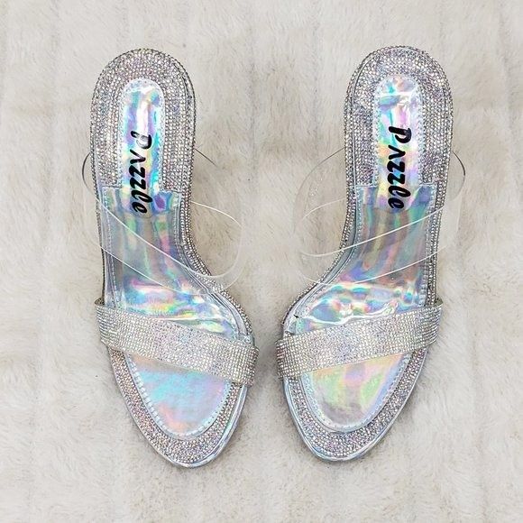 Other Lee Silver Hologram Rhinestone Slip On Double Strap High Hee Size US 8 / IT 38 - 4 Thumbnail