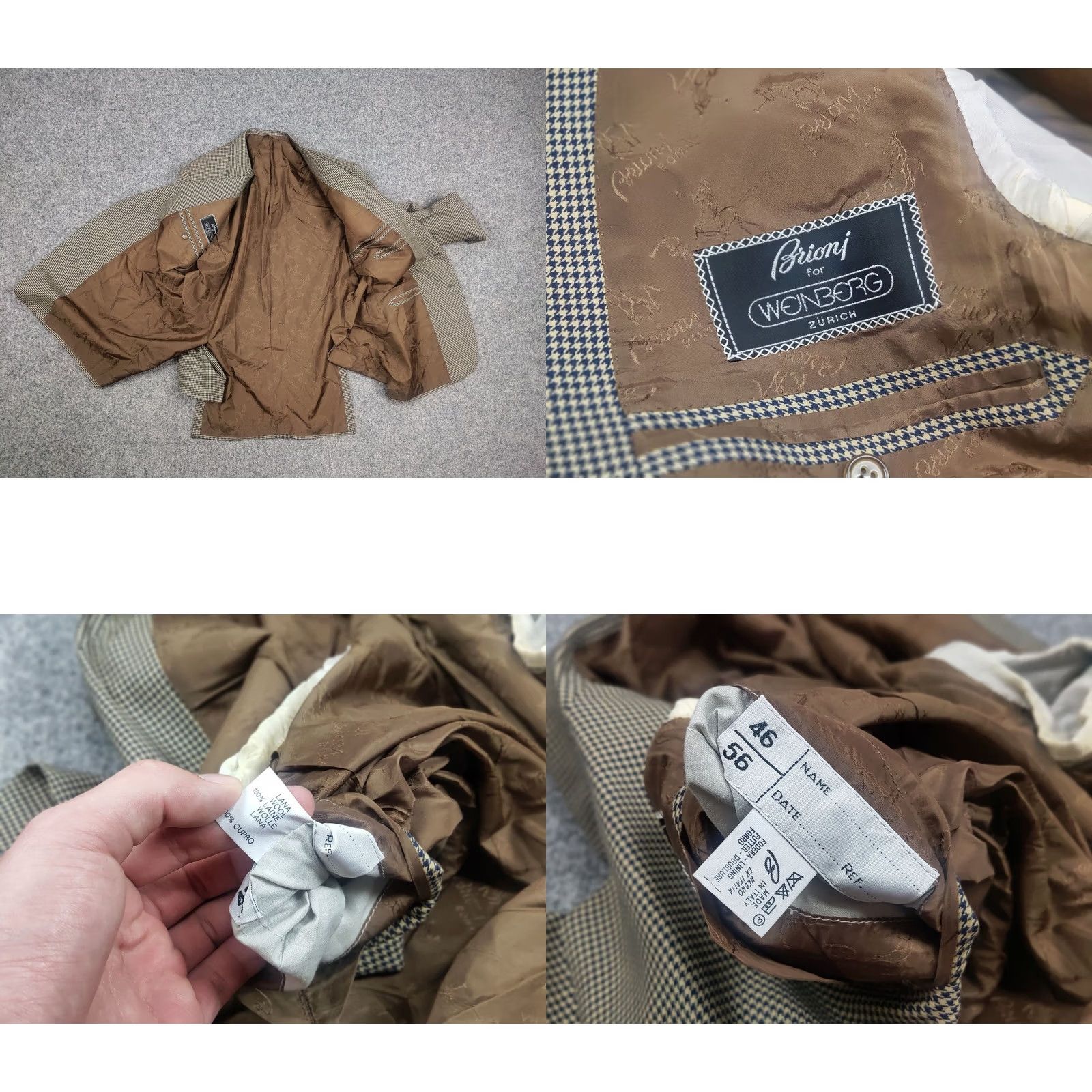 Brioni VINTAGE Brioni Blazer Jacket Wool Houndstooth pattern Beige blue Size 46R - 10 Thumbnail