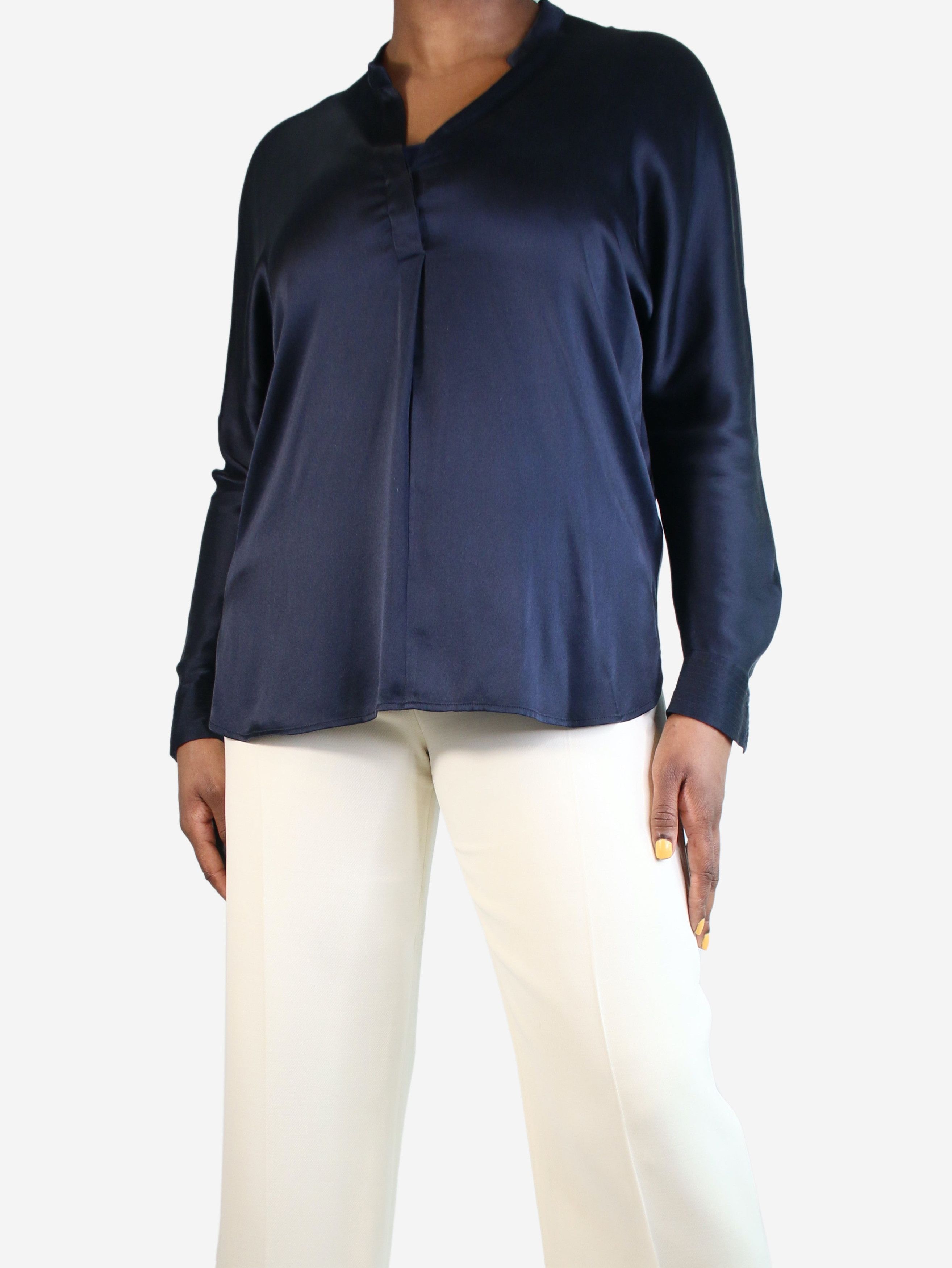 image of Vince Navy Blue Silk Blouse - Size M, Women's