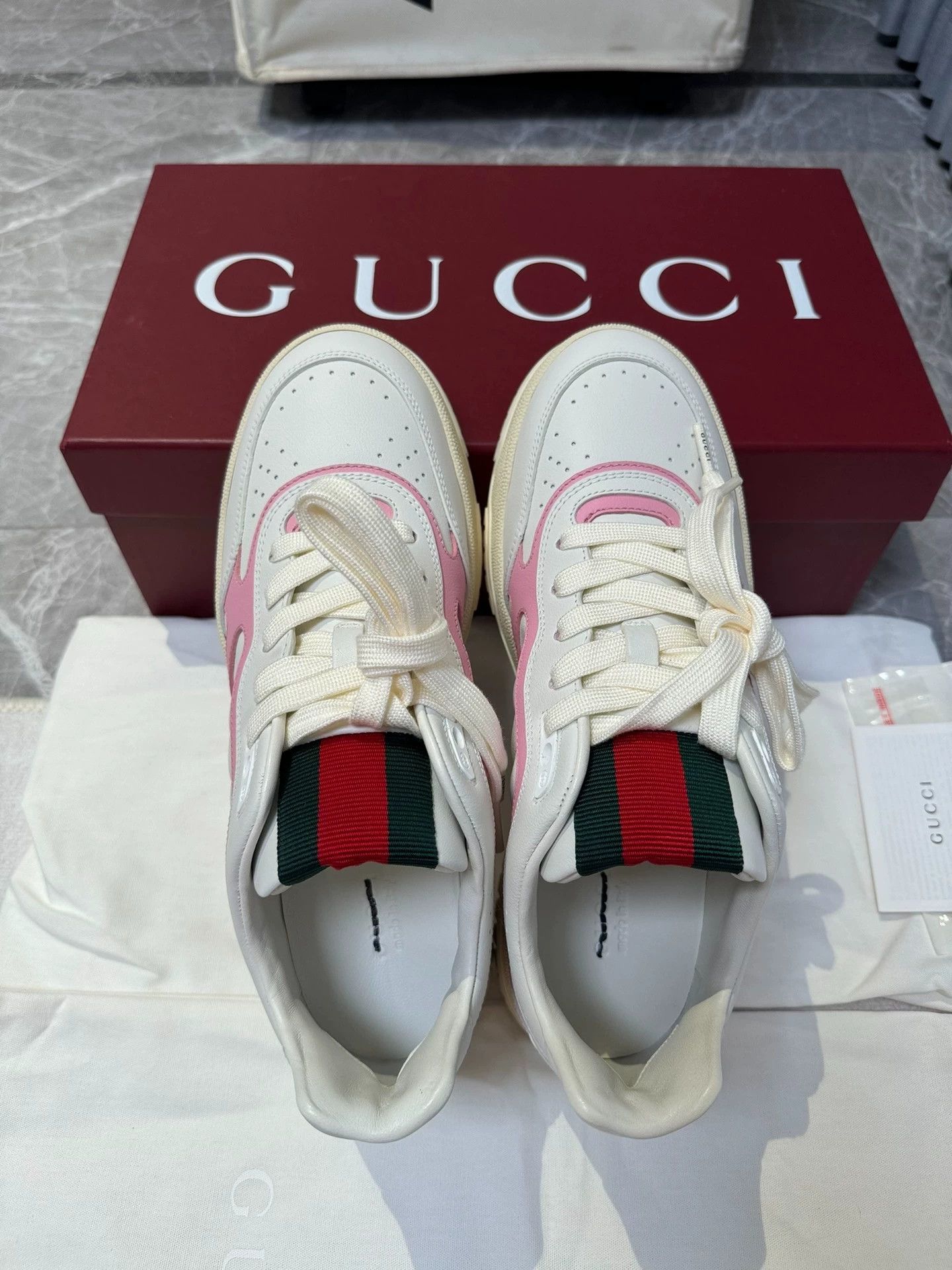 Gucci Gucci Women's Reweb color block white pink sneakers 39 Size US 8.5 / IT 38.5 - 4 Thumbnail