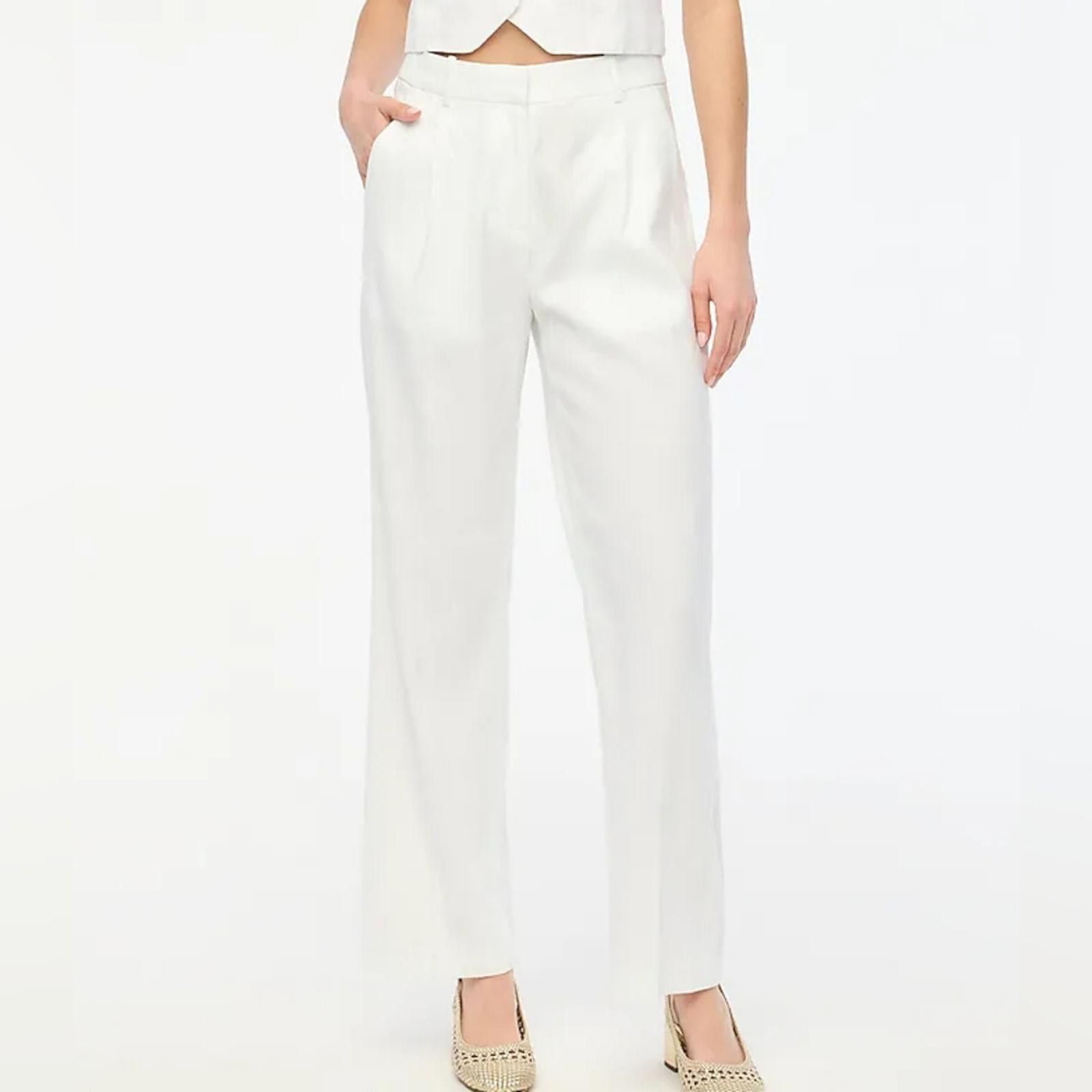 J.Crew J Crew Linen-Blend Wide-Leg Pleated Trouser Pant Size 26" / US 2 / IT 38 - 1 Thumbnail