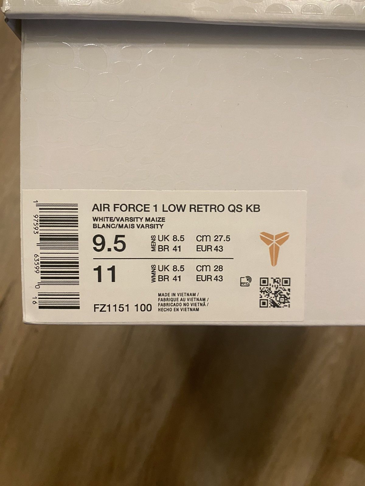 Nike Nike Air Force 1 Low Retro Qs “Kobe Bryant Lakers Home” Size US 9.5 / EU 42-43 - 13 Thumbnail