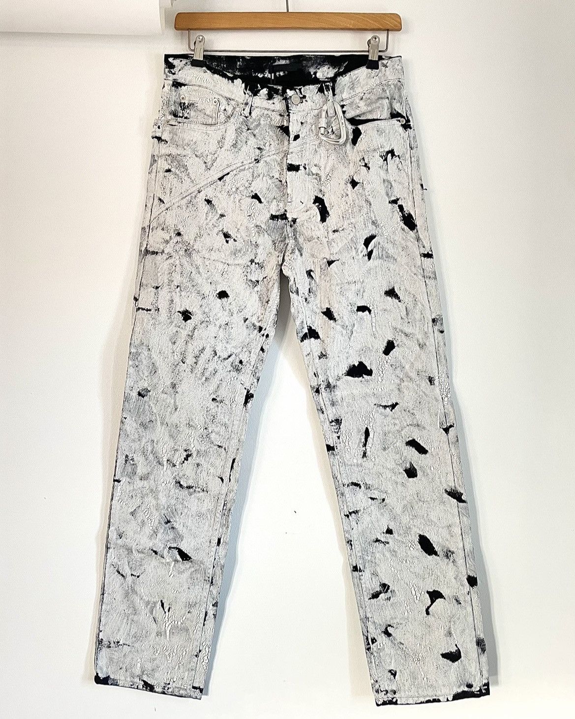 image of Heliot Emil Painter-Print Straight-Leg Jeans in White, Men's (Size 32)