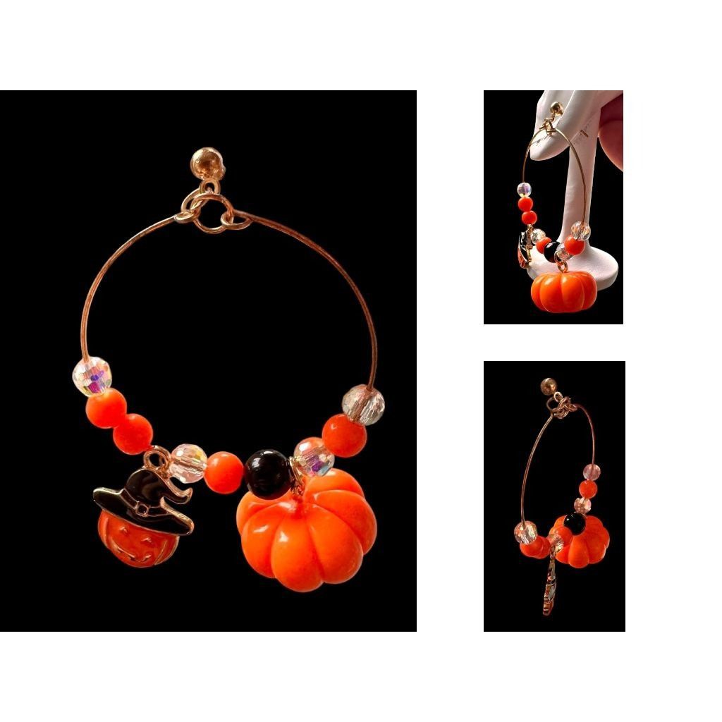 Handmade Halloween Earrings Hoop Handmade New Dangle Posts Jack O Lan Size ONE SIZE - 8 Thumbnail