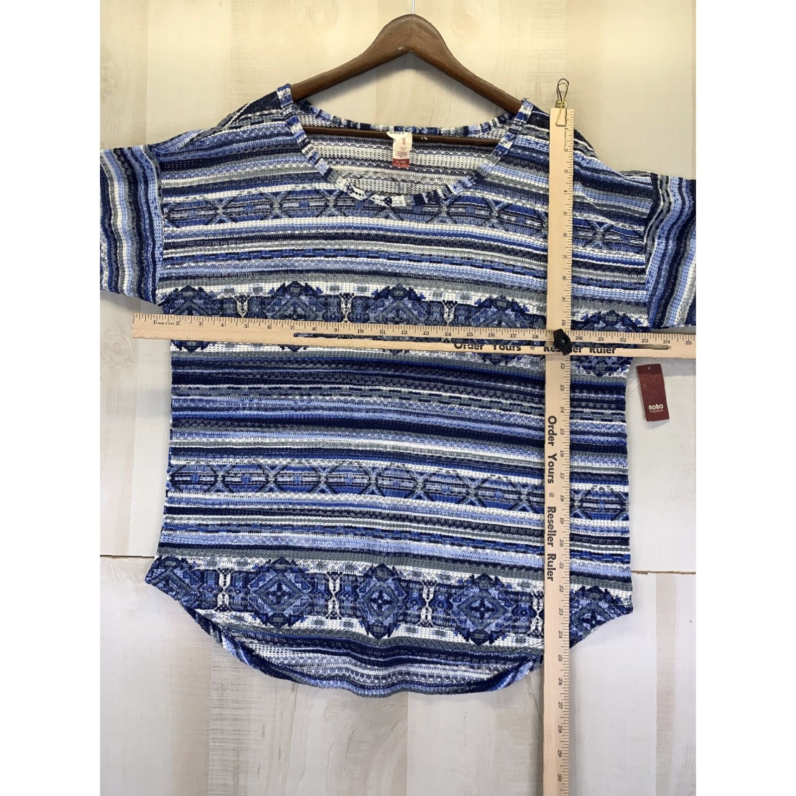 Vintage No Boundaries Blue Open Knit 3/4 Top Juniors Womens XL Blouse Knit Shirt Geometric Open Print NWT-9951 Size XL / US 12-14 / IT 48-50 - 5 Thumbnail
