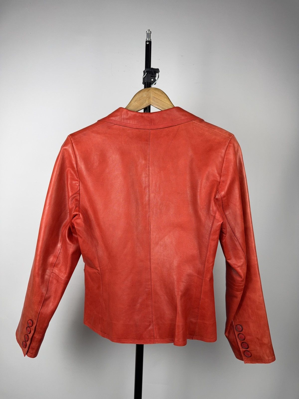 Genuine Leather Vintage Avant Garde Red Leather Blazer Jacket 90s Italian Size S / US 4 / IT 40 - 7 Thumbnail