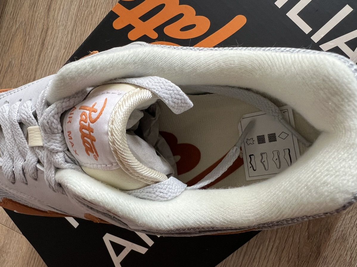 Nike × Patta PATTA NIKE AIR MAX 1 METALIC SILVER/MONARCH WITH BRACELET Size US 9 / EU 42 - 7 Thumbnail