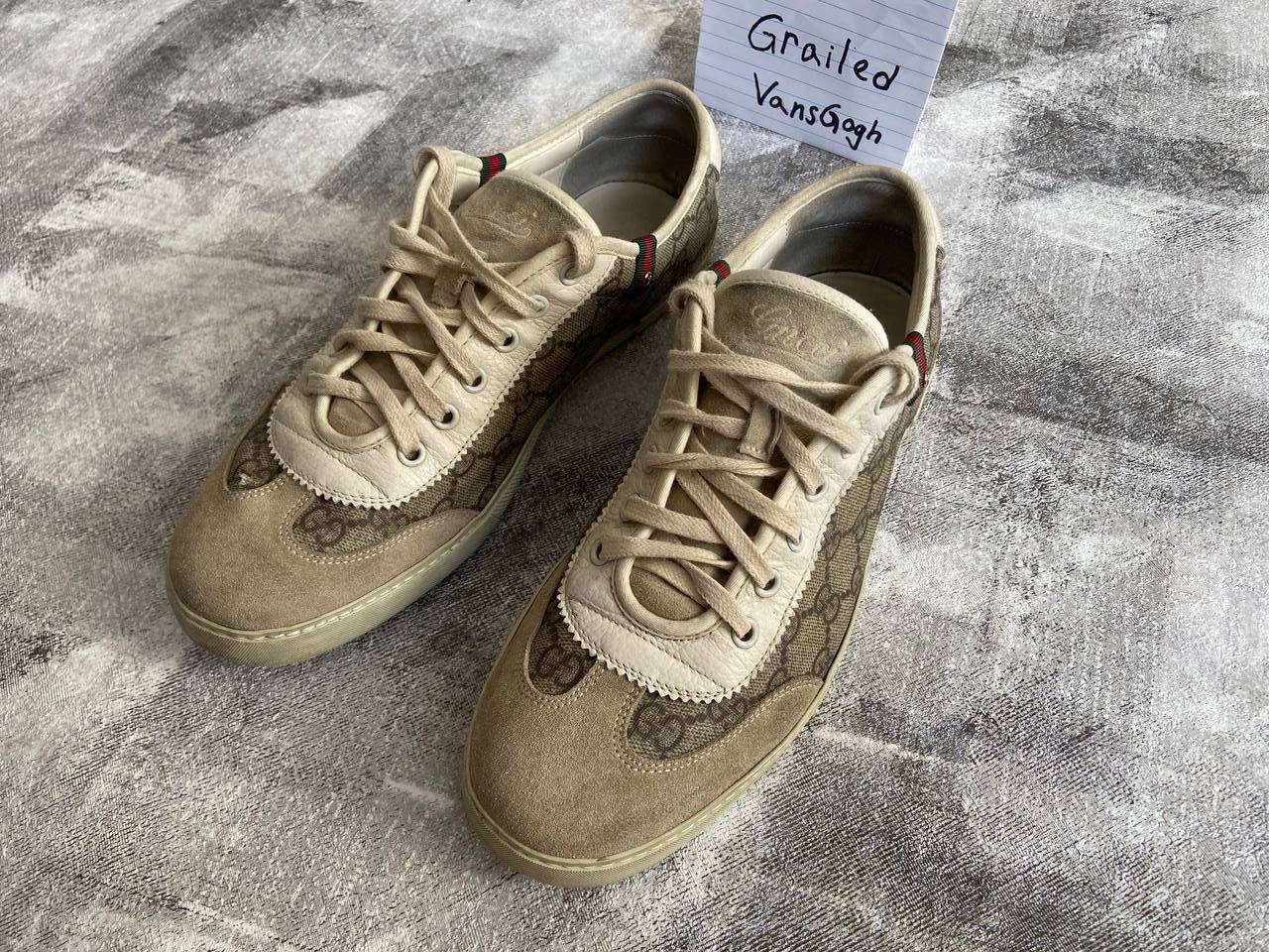 Gucci Monogram Print Leather Low Top Sneakers