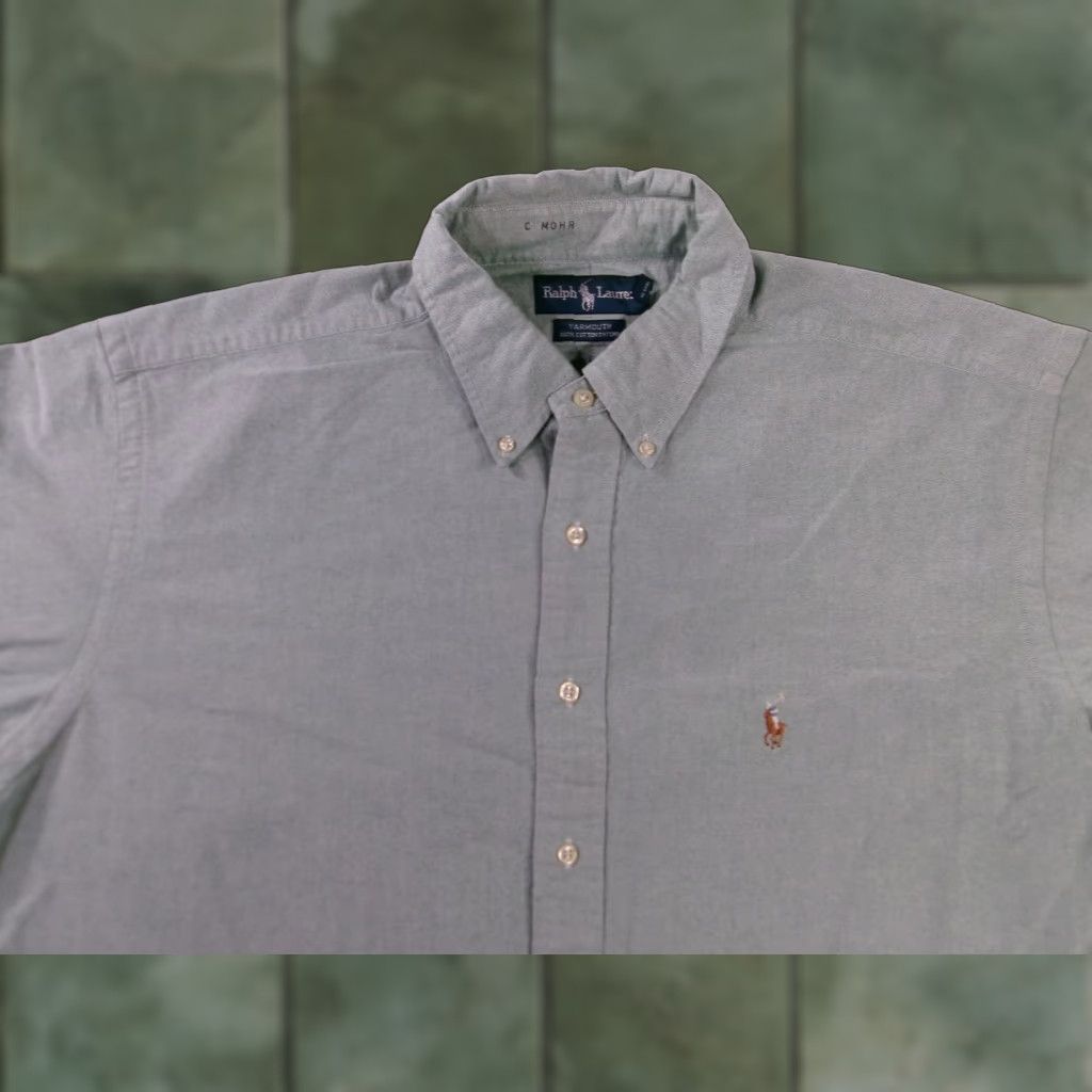 VINTAGE Ralph Lauren Shirt Men 17.5 Green Yarmouth OCBD Button-Down Polo Pony Embroidered Casual Classic Causal Preppy Mens Dress Shirt