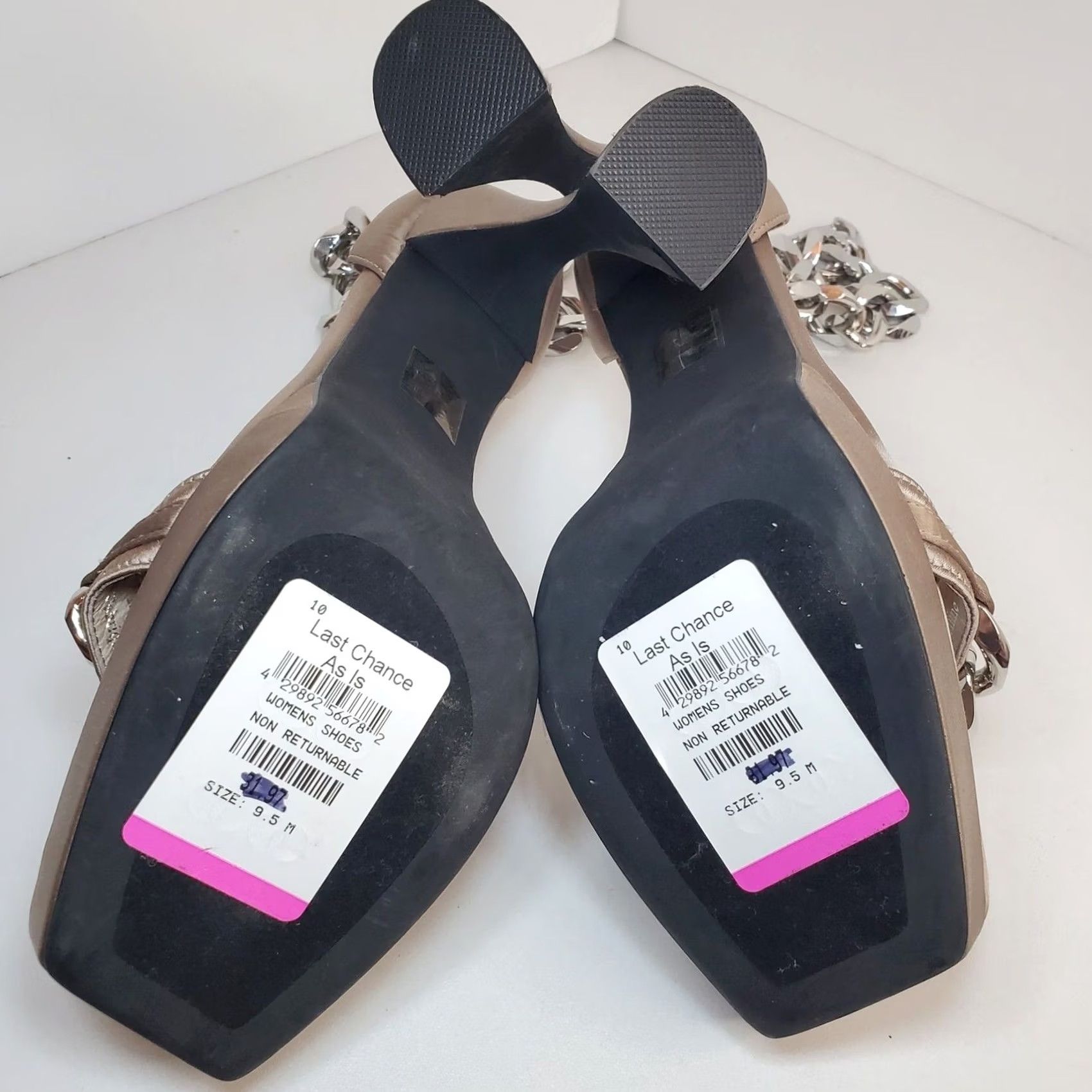 Jeffrey Campbell Jeffrey Campbell Silverlake Platform Shoes Taupe Satin 9.5 Womens Square Toe Spool Heel Big Ankle Chain 90s Punk Designer City Brown Size US 10 / IT 40 - 7 Thumbnail