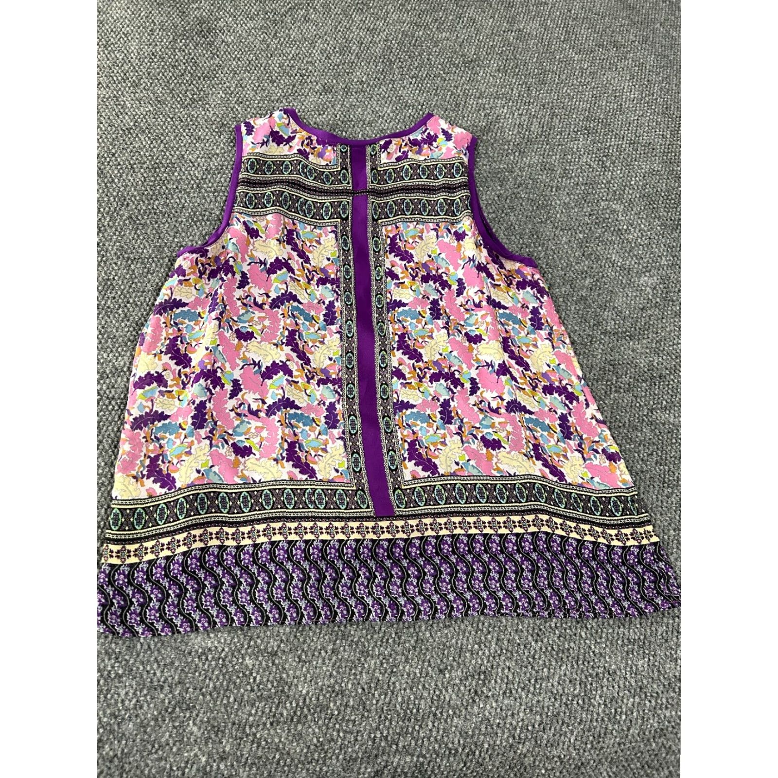Vintage Susan Graver Tunic Blouse sleeveless Womens Large Purple Floral Knit Polyester Spandex Casual Shirt Size L / US 10 / IT 46 - 6 Thumbnail