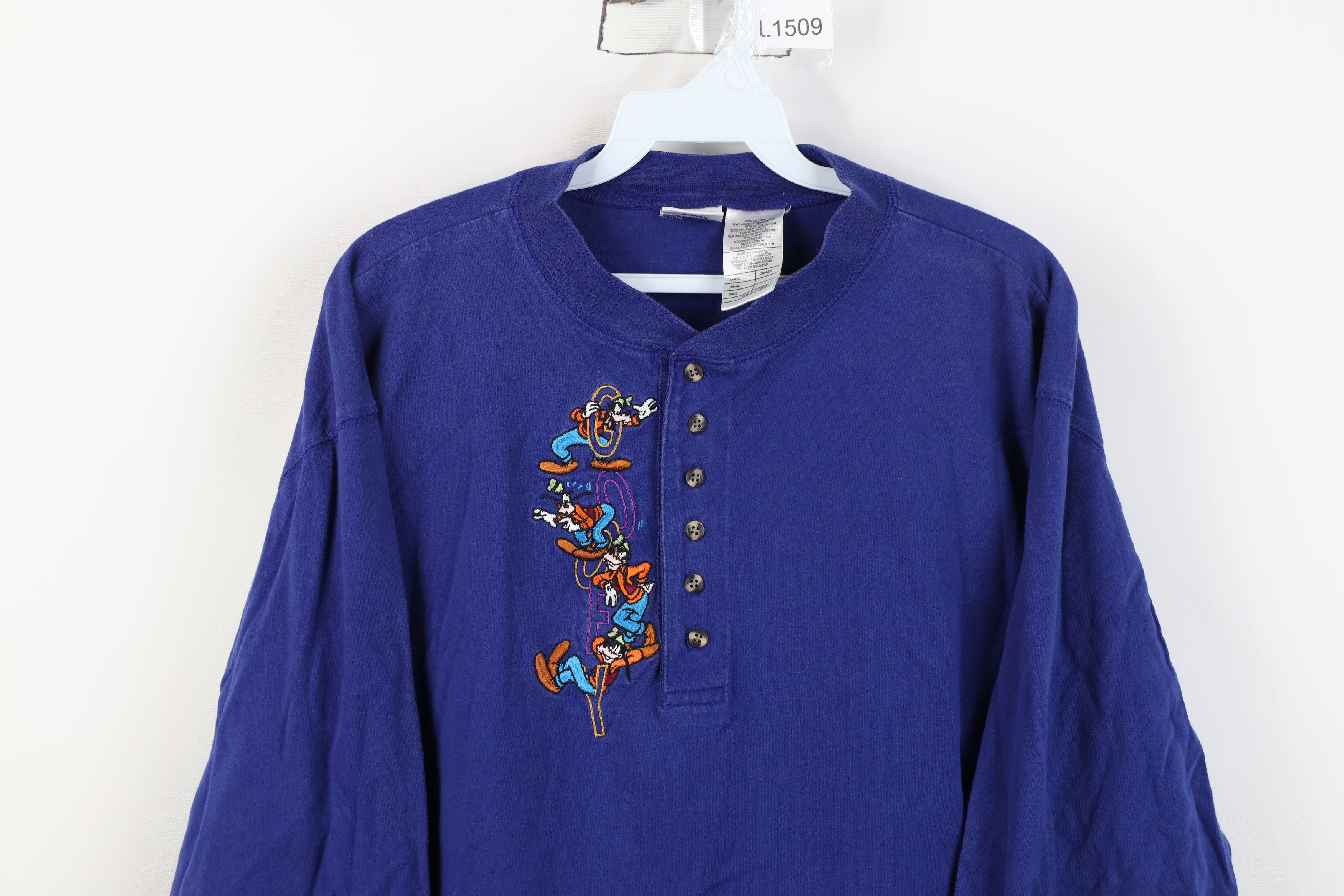 Disney Vintage 90s Disney Long Sleeve Henley T-Shirt Blue Cotton Size US L / EU 52-54 / 3 - 2 Thumbnail