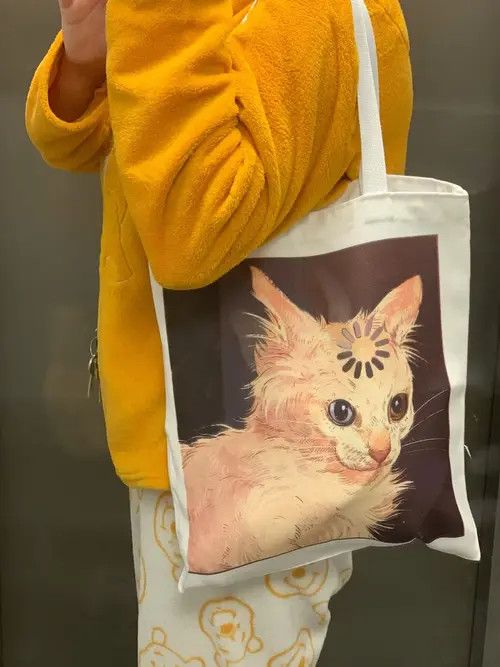 Japanese Brand Cute Cat Shopping Bag Shopper Bags Tote Canvas Size ONE SIZE - 2 Thumbnail