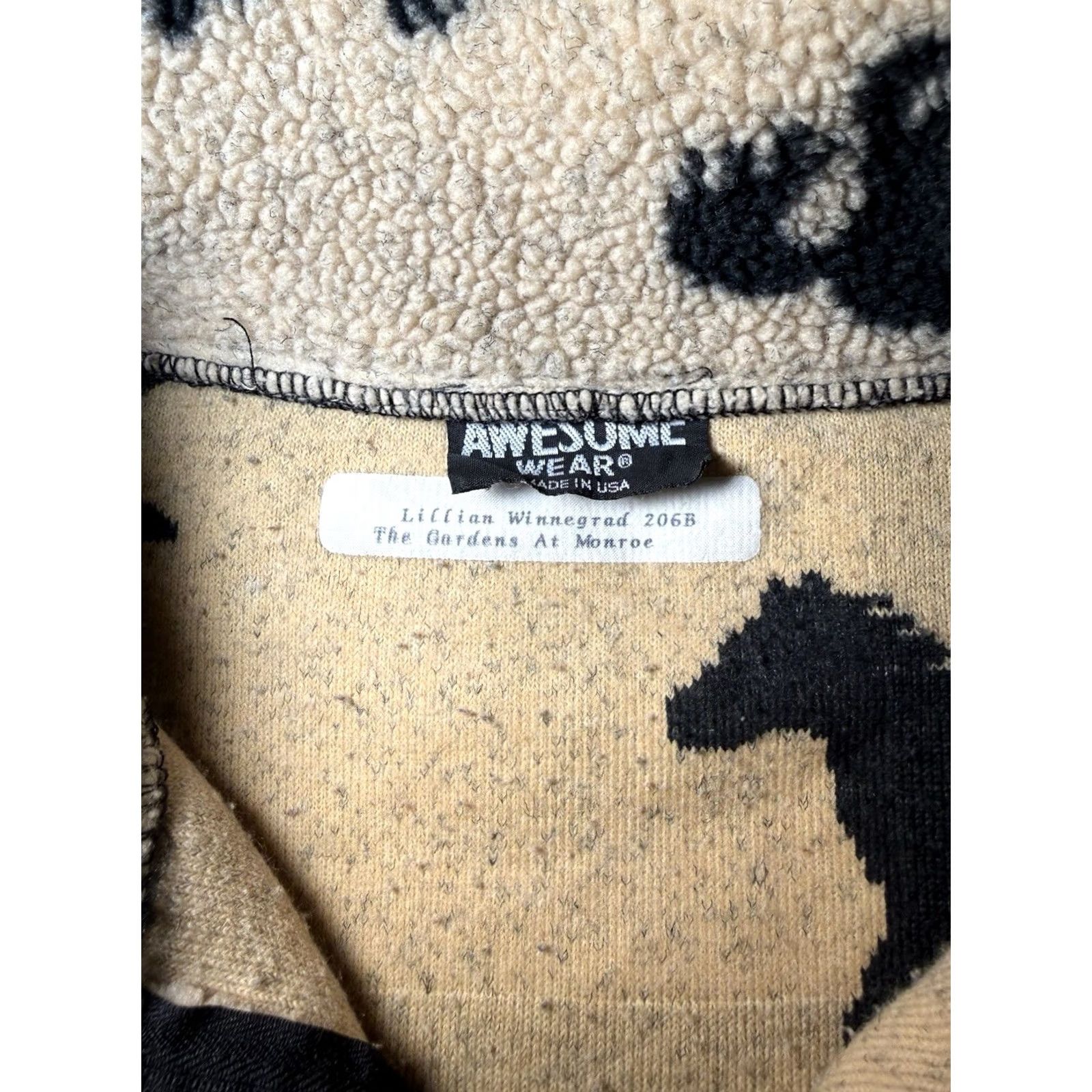 Vintage VINTAGE 90s Awesome Wear Jacket XL Beige Black Horse Fleece Western Coat AOP Unisex Adults Modern Boho Chic Size XL / US 12-14 / IT 48-50 - 5 Thumbnail