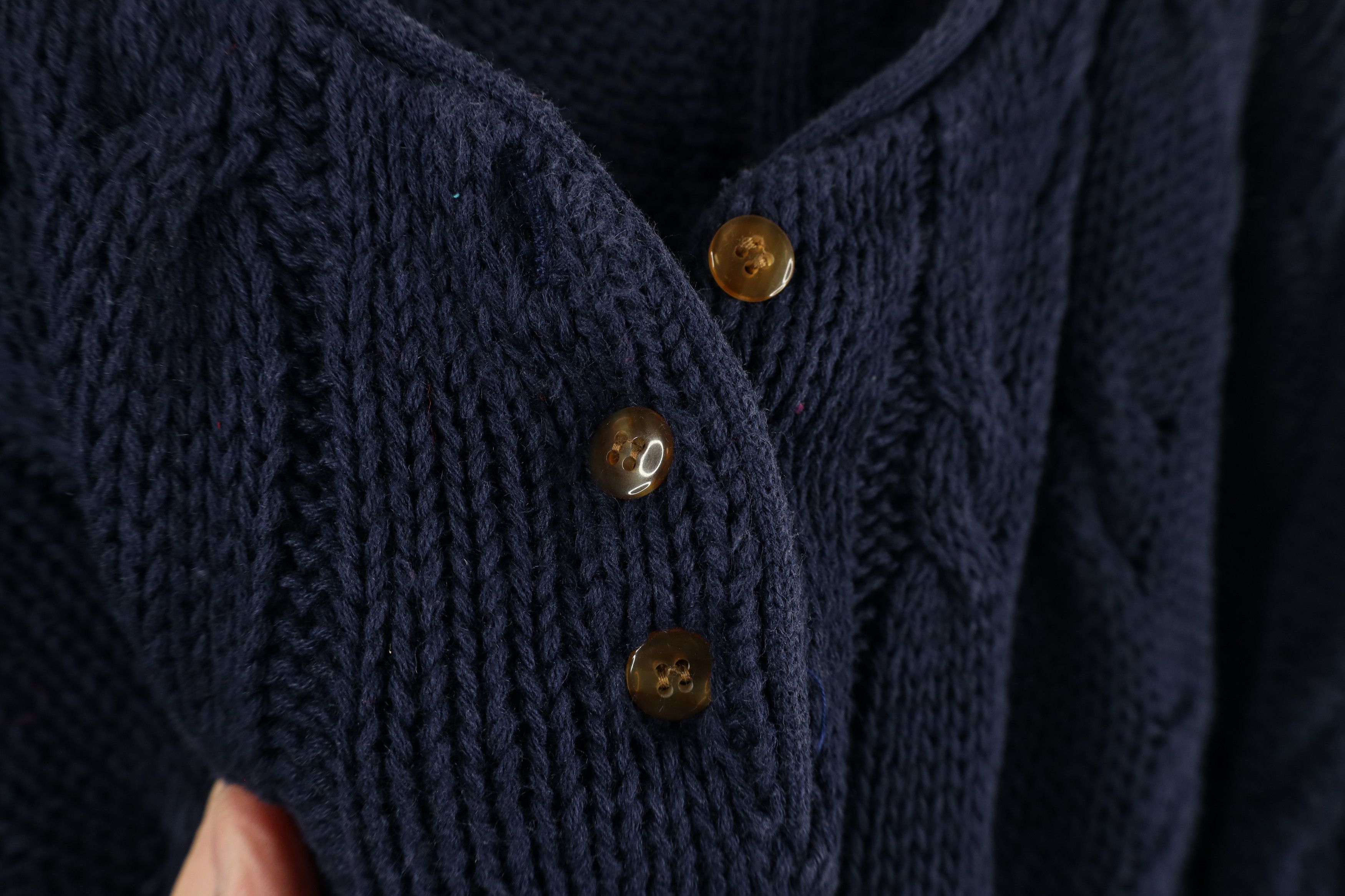 Vintage Vintage 90s Streetwear Cable Knit Henley Sweater Navy Blue Size S / US 4 / IT 40 - 4 Thumbnail