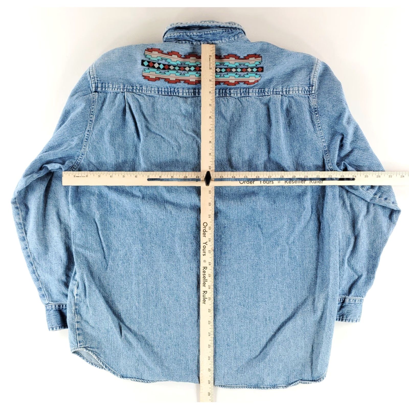 Guess VINTAGE Guess Denim Button Down Shirt Blue Aztec Southwest Mens L Size US L / EU 52-54 / 3 - 8 Thumbnail