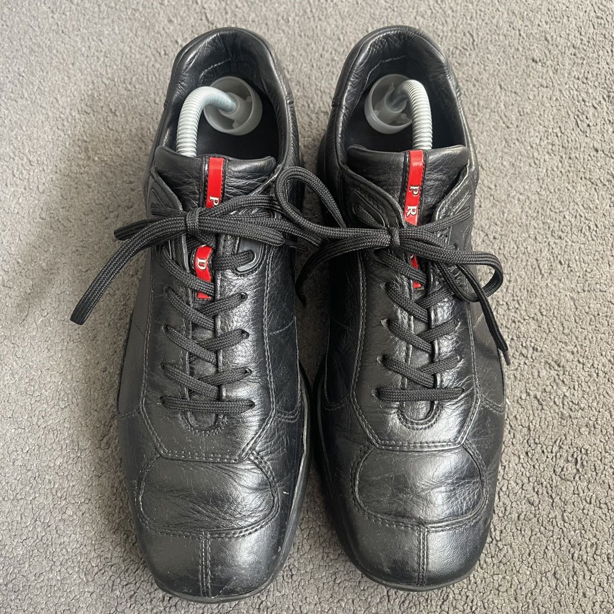 Prada Vintage 00s Prada Black Leather Trainers Shoes Americas Cup Size US 9 / EU 42 - 5 Thumbnail