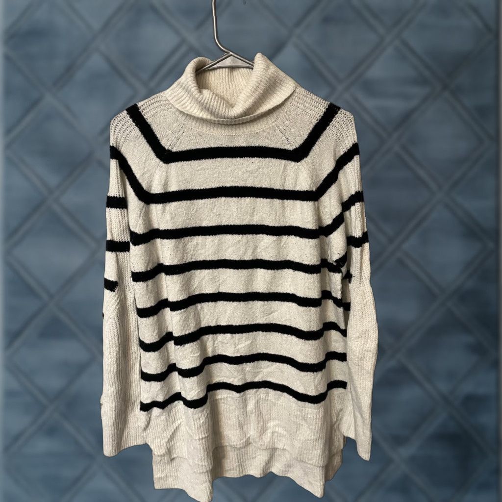 Vintage A New Day Women's Sweater Mock Turtleneck TunicSweater-A White Striped Size Medium Size M / US 6-8 / IT 42-44 - 1 Thumbnail