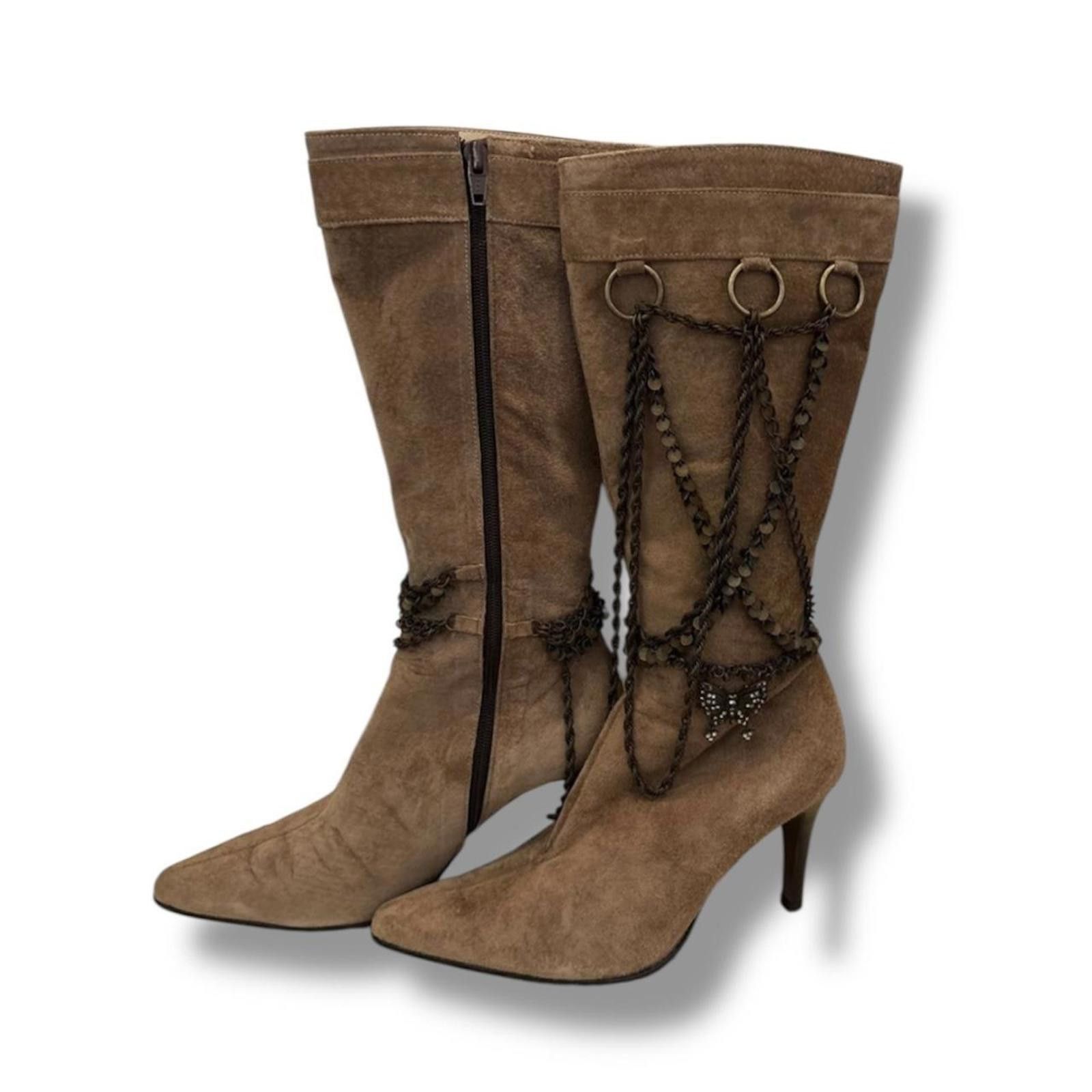 Other Real suede fairy grunge long 2000s style brown winter boots Size US 6 / IT 36 - 2 Thumbnail
