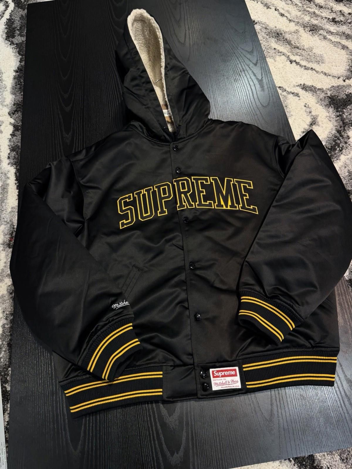 Supreme Supreme®/Mitchell & Ness® Hooded Satin Varsity Jacket Black Size US L / EU 52-54 / 3 - 3 Thumbnail