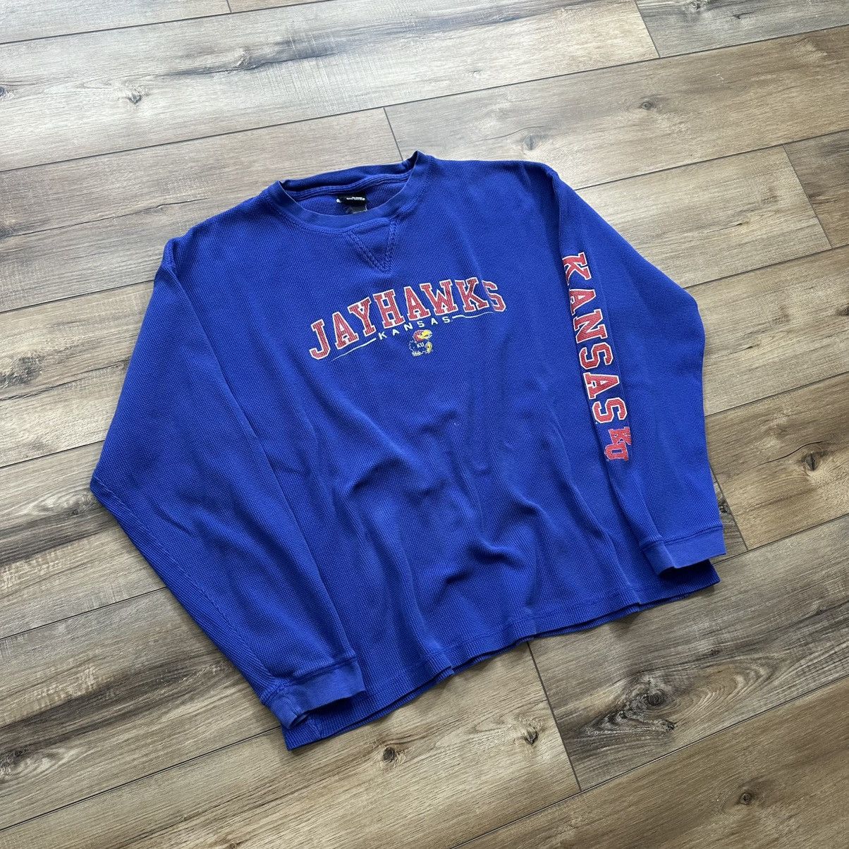 NCAA Vintage 90s Kansas Jayhawks Blue Long Sleeve Thermal Size US XL / EU 56 / 4 - 2 Thumbnail