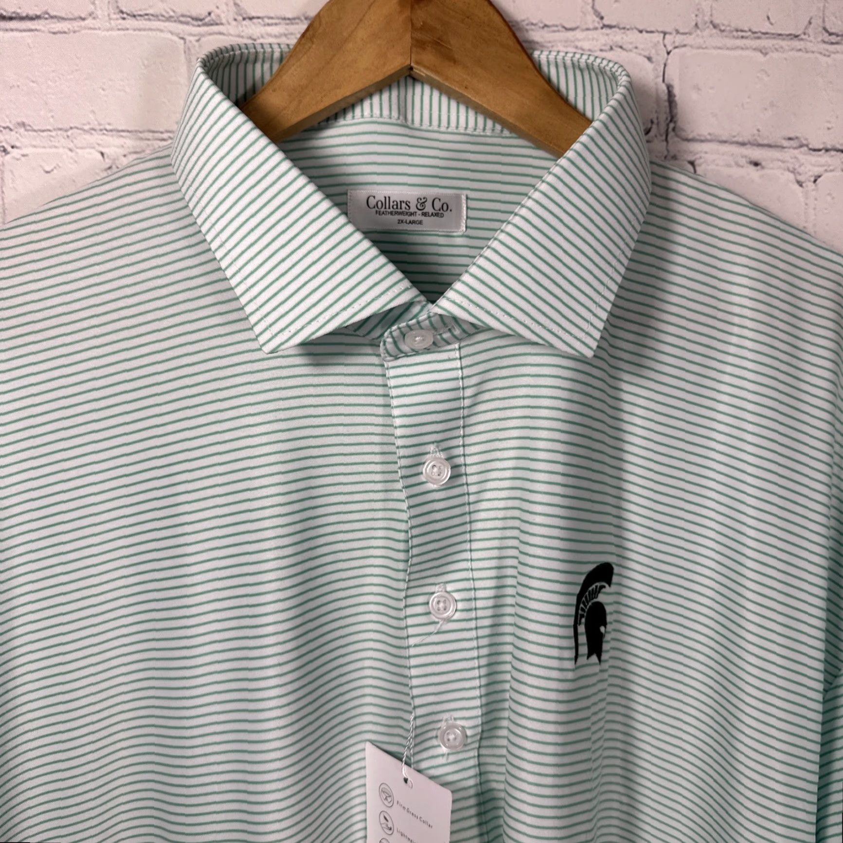CO Collars & Co Featherweight 2XL Relaxed Dress Collar Polo Michigan State Men Polo Green 2XL Striped Golf Size US XXL / EU 58 / 5 - 3 Thumbnail