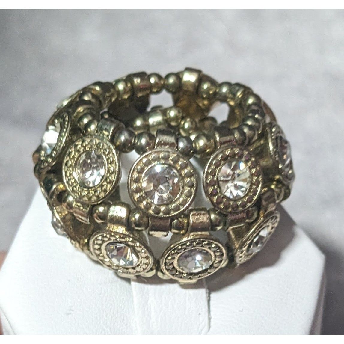 Other Chunky Gemmed Silver Tone Double Layer Beaded Stretch Ring S Size ONE SIZE - 6 Thumbnail