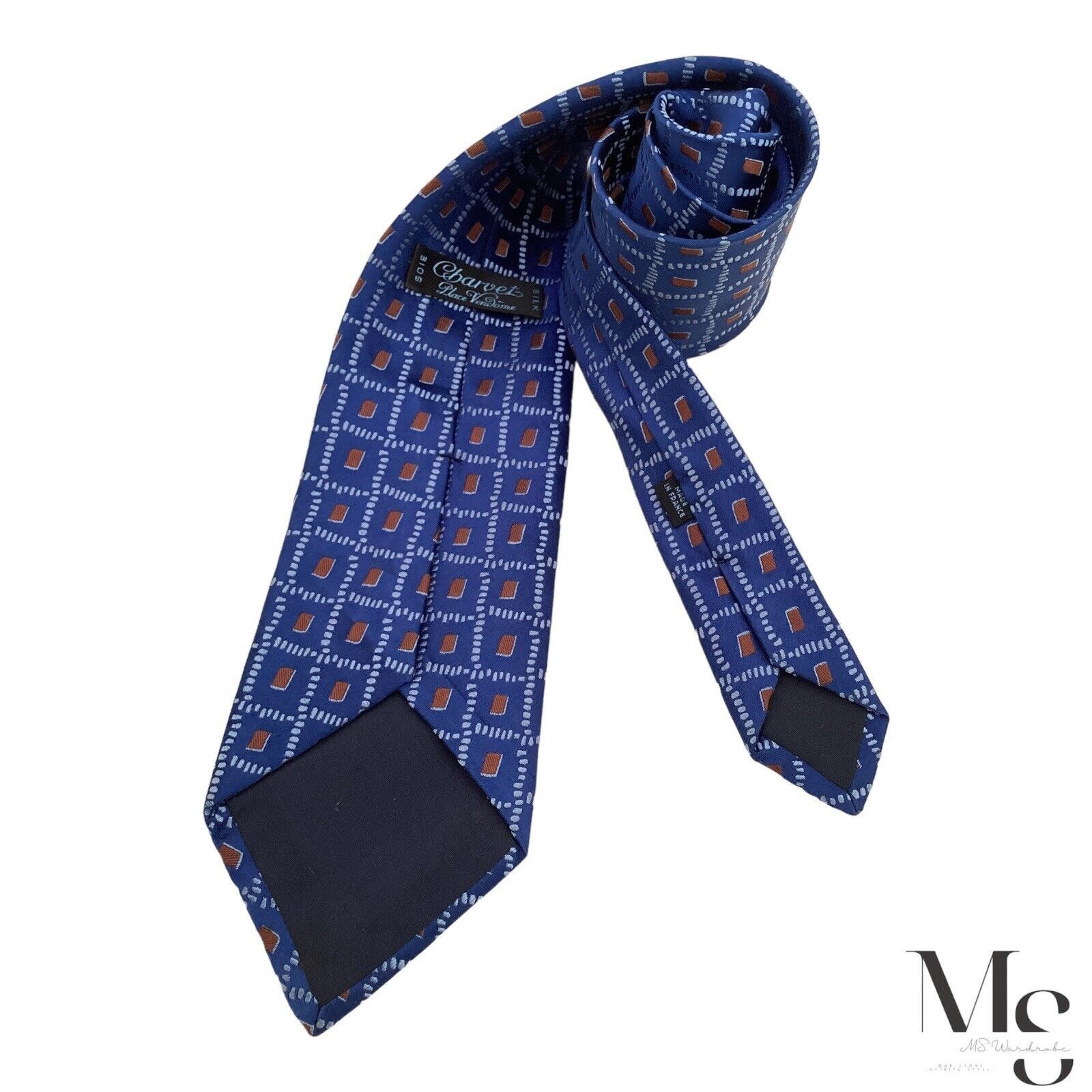 Charvet CHARVET PLACE VENDÔME Blue Geometric Silk Tie Made In France Size ONE SIZE - 2 Thumbnail