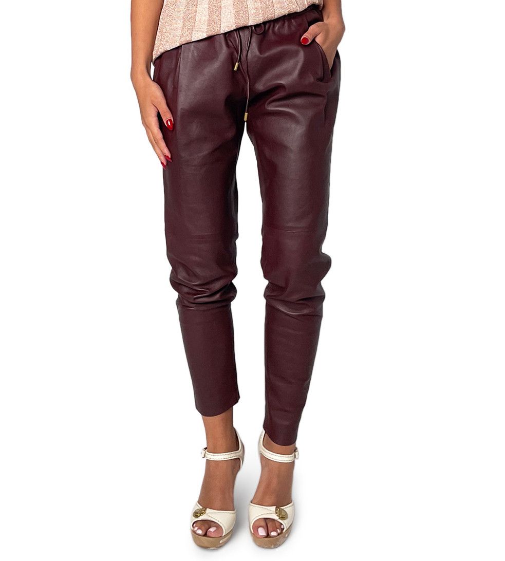 Gucci GUCCI lined burgundy / maroon brown soft leather pants Size 27" / US 4 / IT 40 - 1 Thumbnail