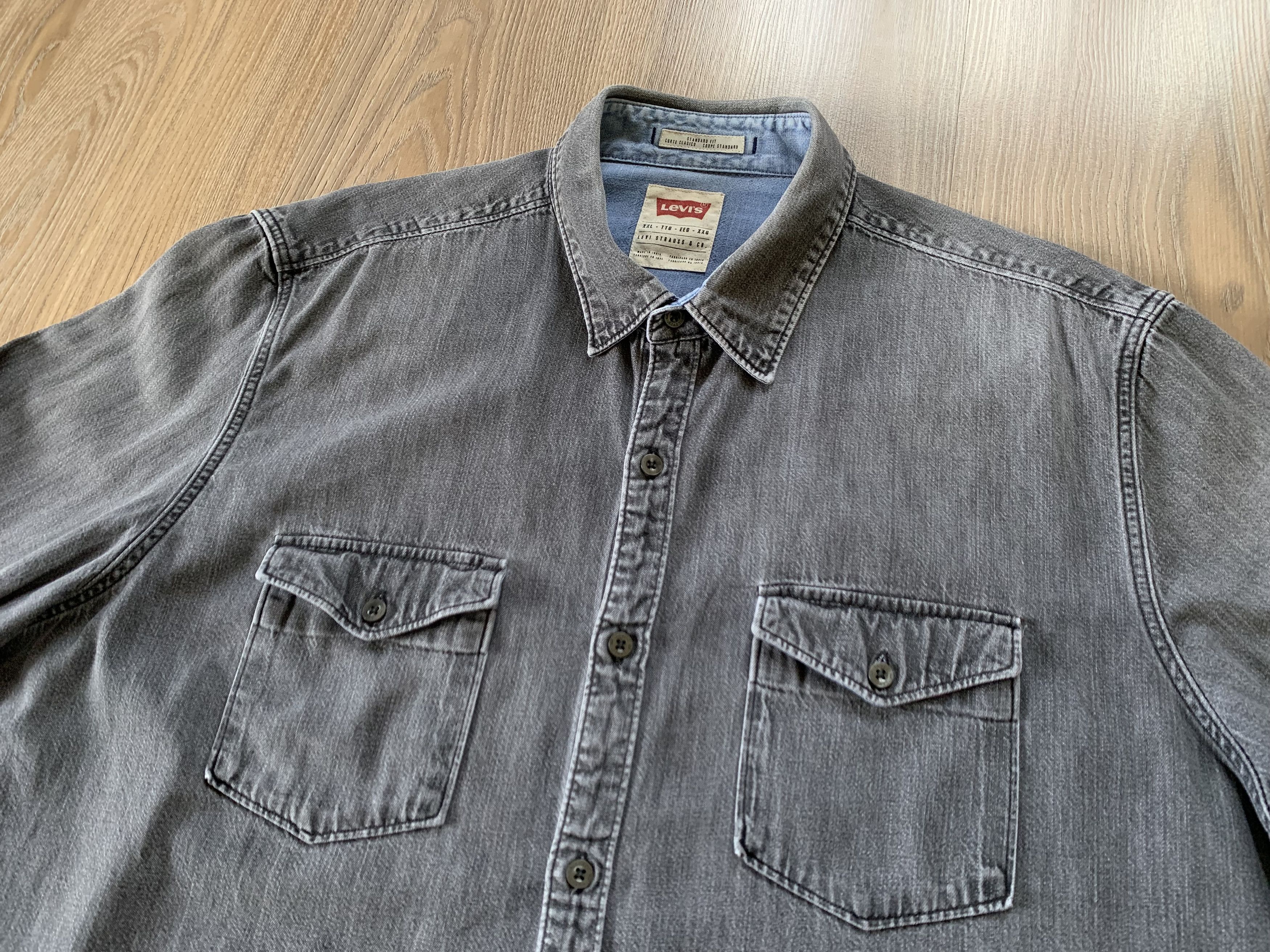 Levi's × Levi's Vintage Clothing × Vintage Levi's Long Sleeve Standard Fit Washed Light Grey Shirt Size US XXL / EU 58 / 5 - 4 Thumbnail
