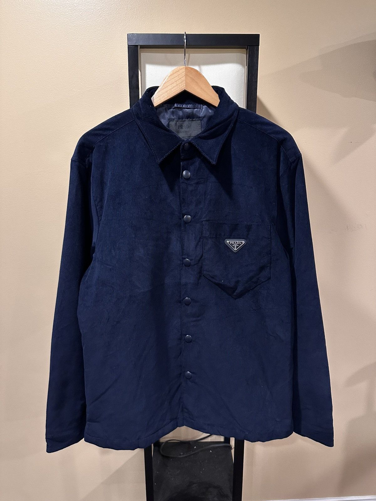 Prada Prada Corduroy Logo Snap Button Up Navy Shirt Jacket Size US L / EU 52-54 / 3 - 21 Thumbnail