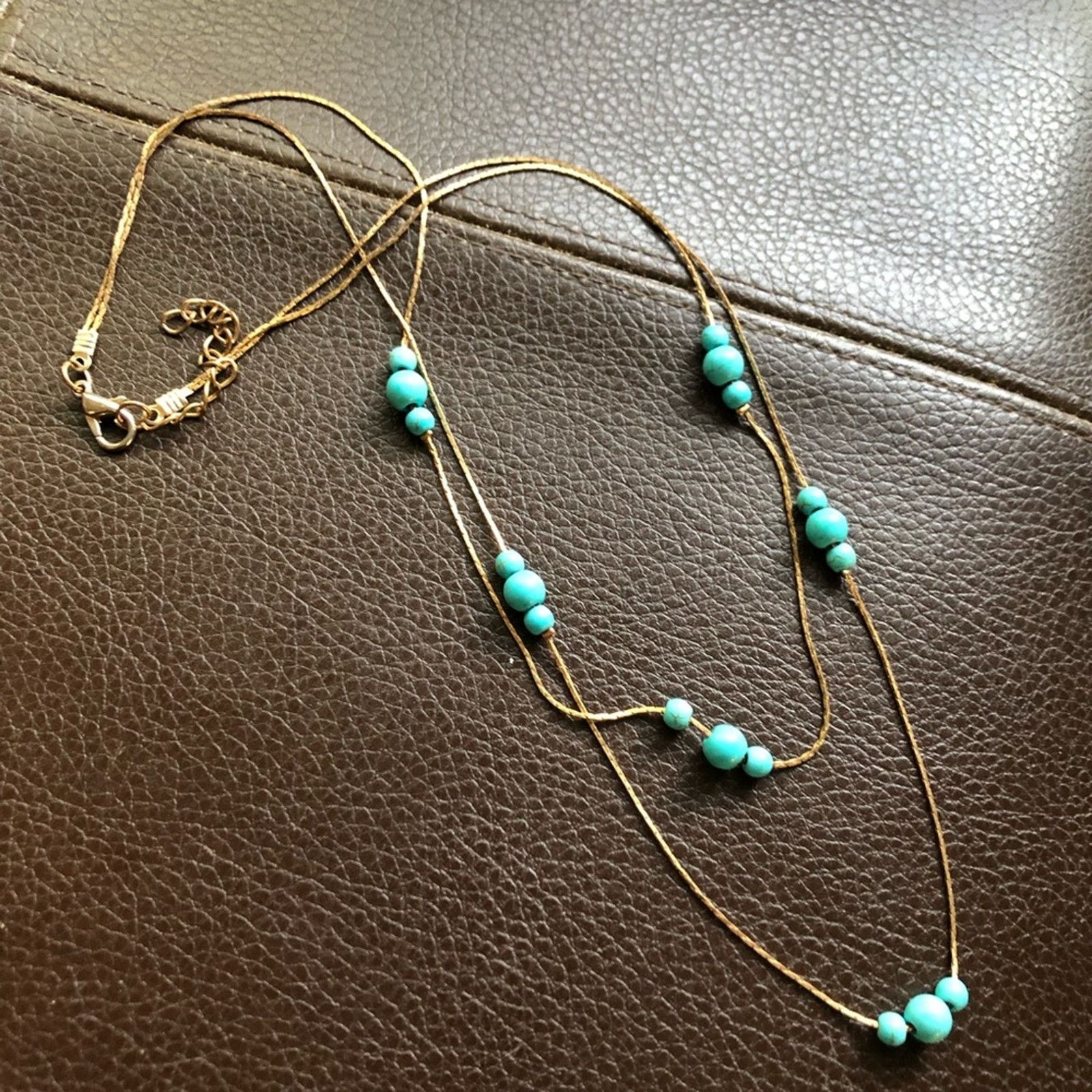 Jewelry Double strand layered faux turquoise beaded chain necklace Size ONE SIZE - 4 Thumbnail