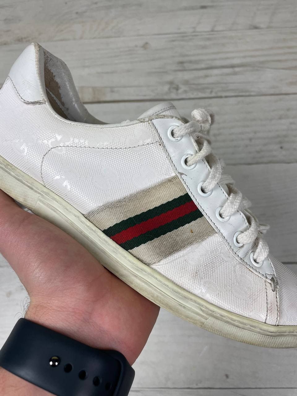 Gucci Gucci Guccissima Leather and Canvas Web Detail Sneakers Size US 8 / IT 38 - 7 Thumbnail