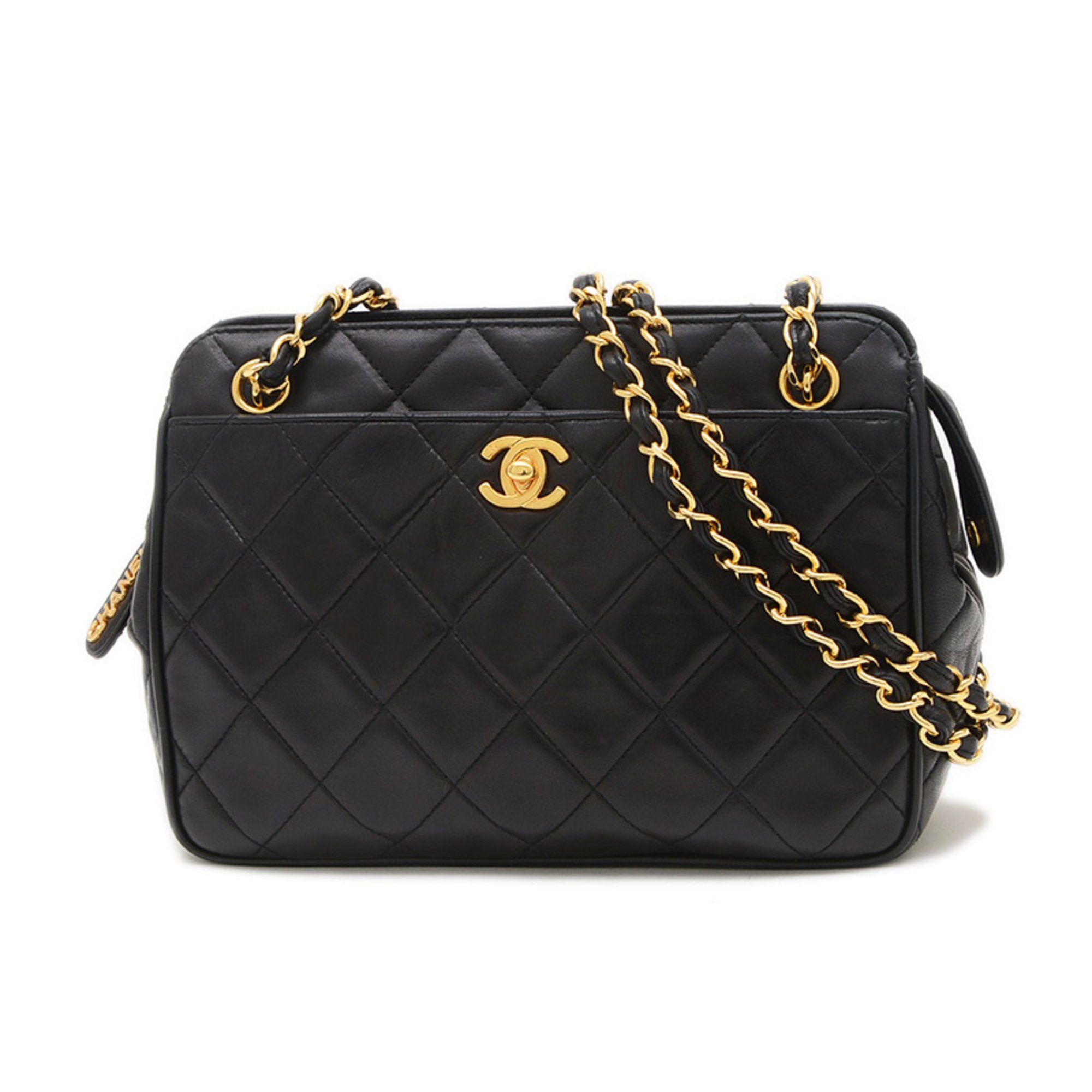 Chanel Matelasse Chain Shoulder Bag In Black Lambskin With Gold Hardware, Women's
