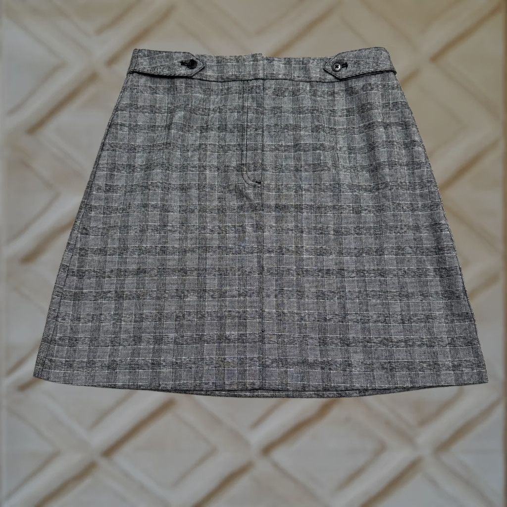 Banana Republic Banana Republic Gray Plaid A-Line Mini Skirt High Rise Stretch NWT Womens 4 Size 27" / US 4 / IT 40 - 1 Thumbnail