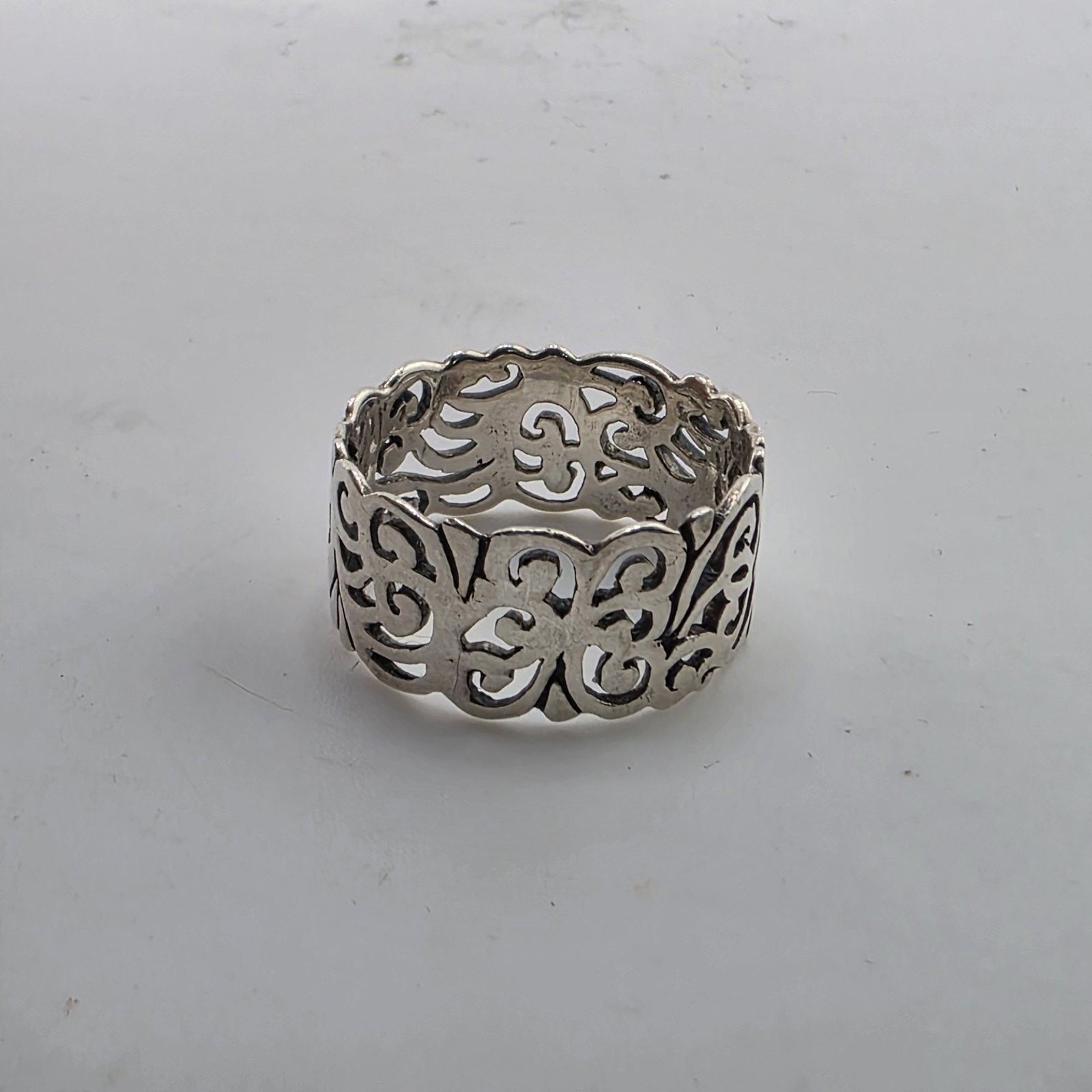 Other Sterling Silver Openwork Band Ring 6.75-7 Abstract Filigree Size ONE SIZE - 5 Thumbnail