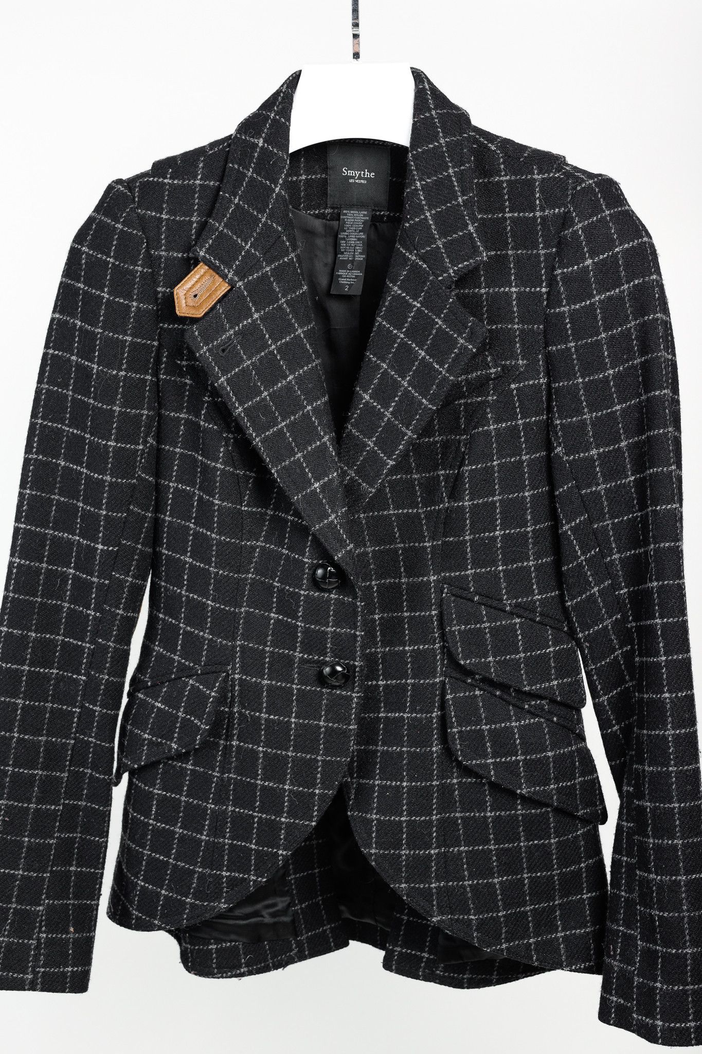 SMYTHE Smythe Black Wool Hunting Jacket in Charcoal Window Pane Size XS / US 0-2 / IT 36-38 - 3 Thumbnail