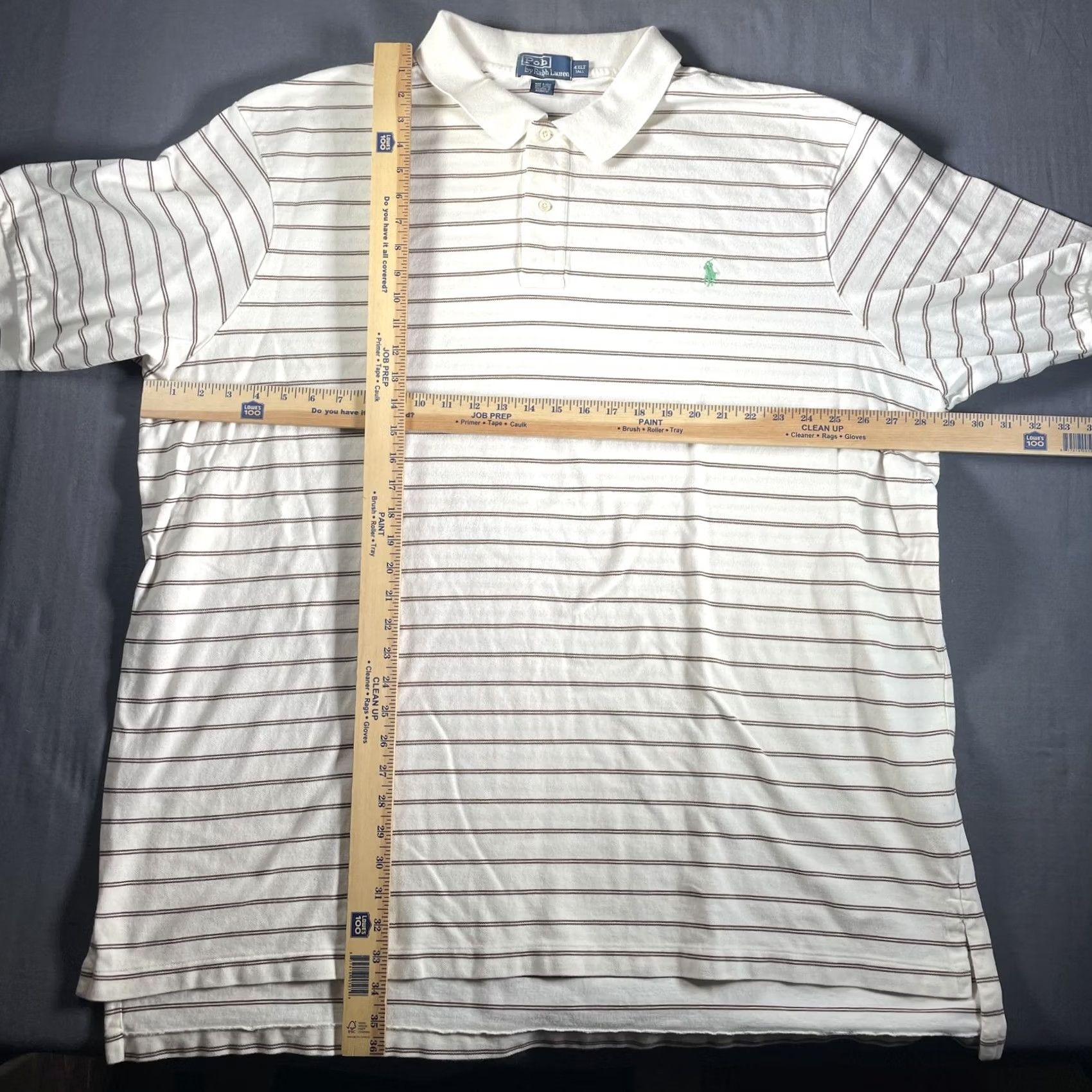 Polo Ralph Lauren VINTAGE Polo Ralph Lauren Polo Shirt Mens 4XLT Tall White Brown Stripe Green Pony Logo Classic Casual Shirt Mens 4XLT Adjustable Big & Tall Tee Size US XXL / EU 58 / 5 - 4 Thumbnail