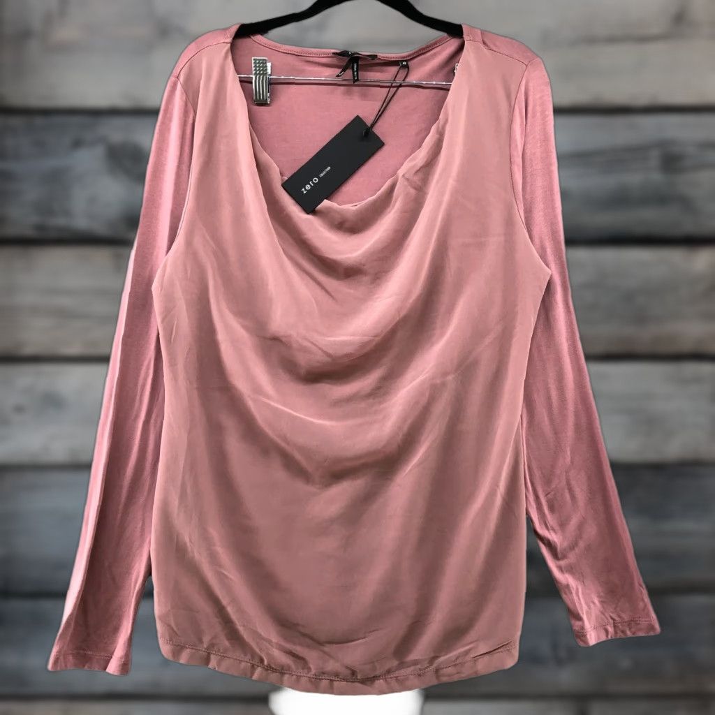 Vintage VINTAGE NWT Zero Blouse Jersey Knit L Pink Cowl Neck Long Sleeve Ruched Chiffon Womens EU 42 (L) Drape Front Size L / US 10 / IT 46 - 1 Thumbnail