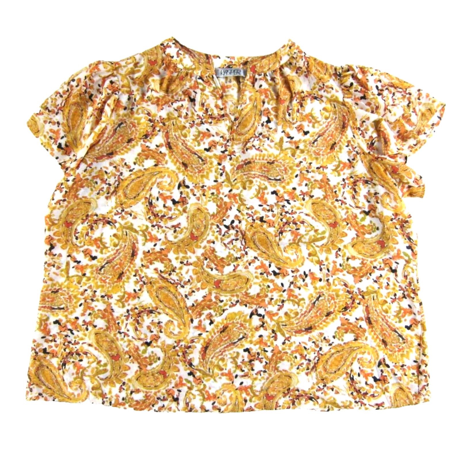 Kasper VINTAGE Kasper Blouse 3X Tunic Paisley NWT V-Neck Short Sleeve Orange Floral Shirt Womens Size XXL / US 16-18 / IT 52-54 - 2 Thumbnail