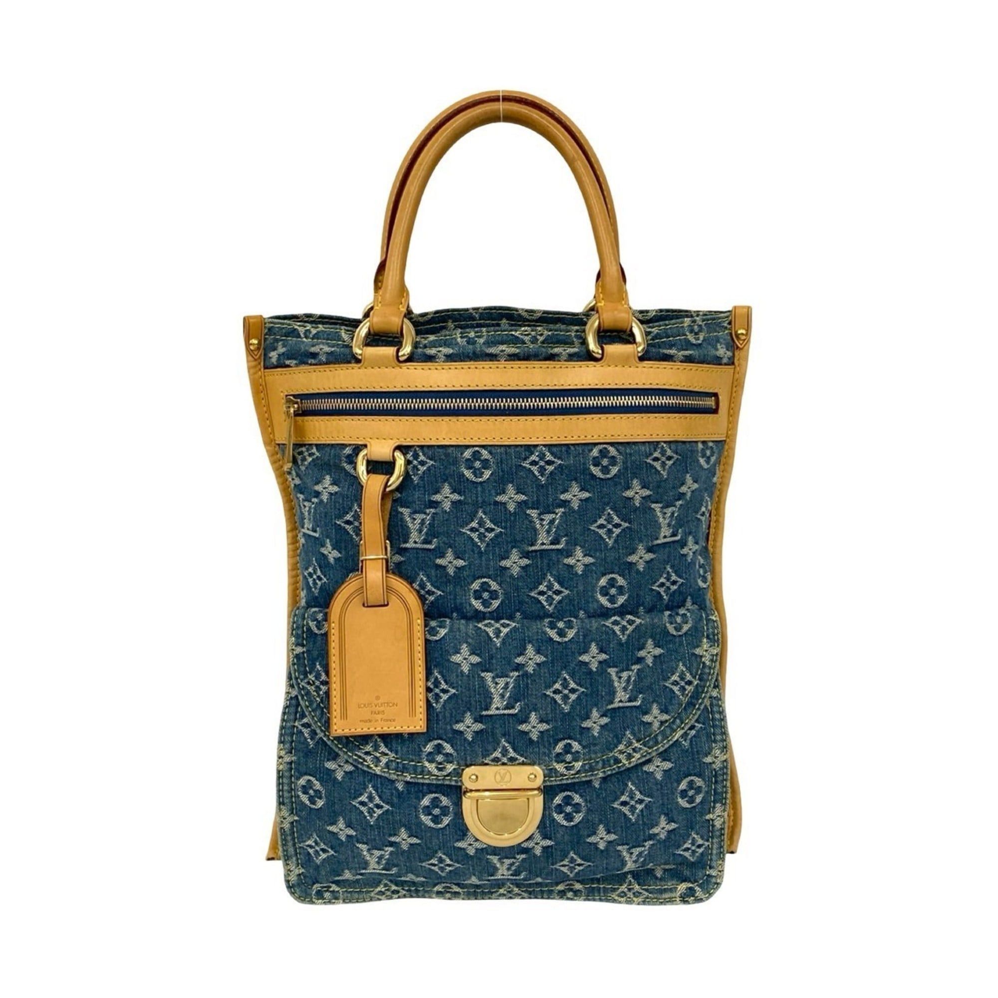 Louis Vuitton Louis Vuitton Flat Shopper Monogram Denim Leather Tote Bag Handbag Blue Beige 54241 Size ONE SIZE - 1 Thumbnail